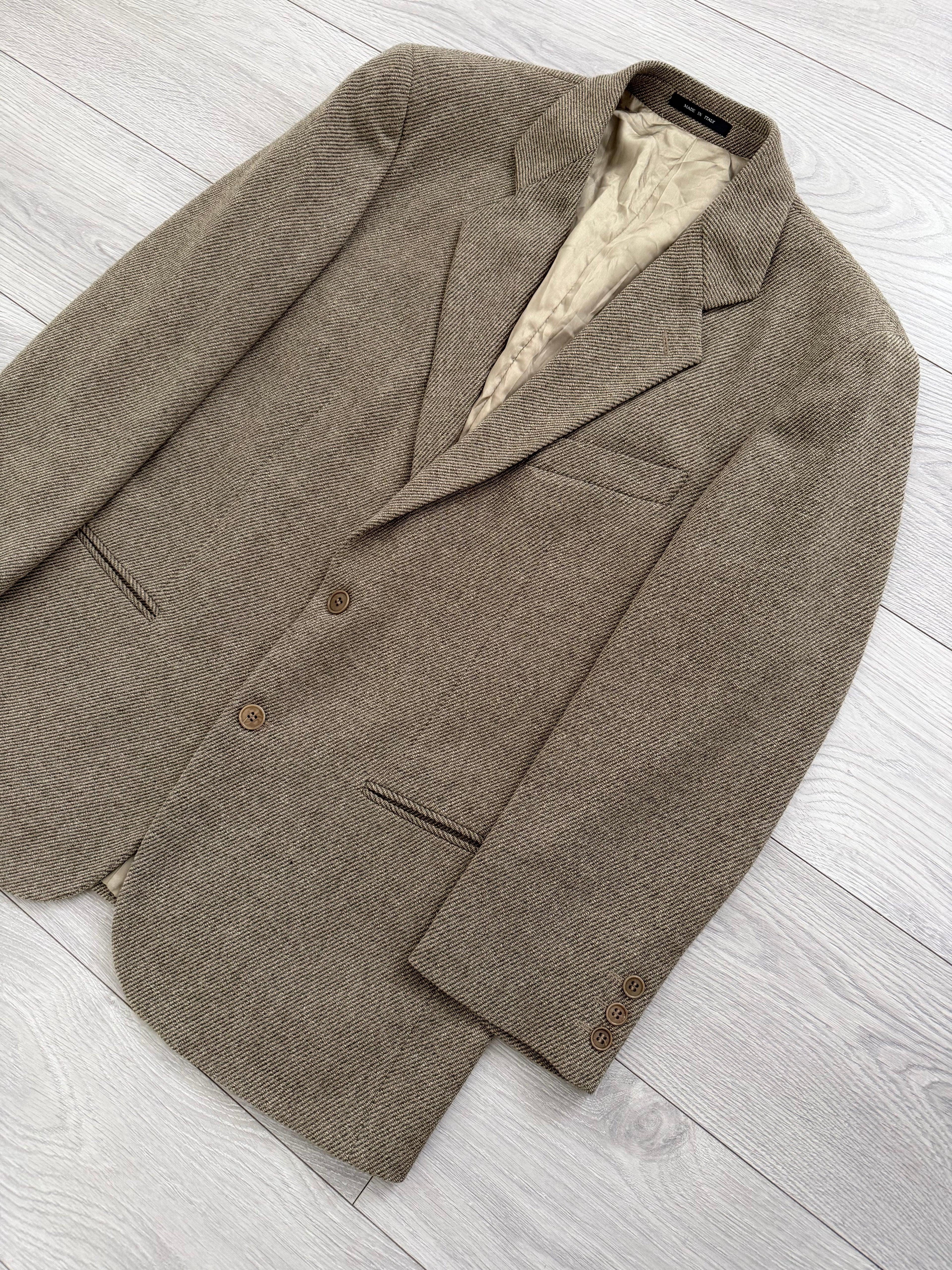 Emporio Armani 1990s 2B Taupe Beige Wool Twill Sport Blazer Jacket - Size XL
