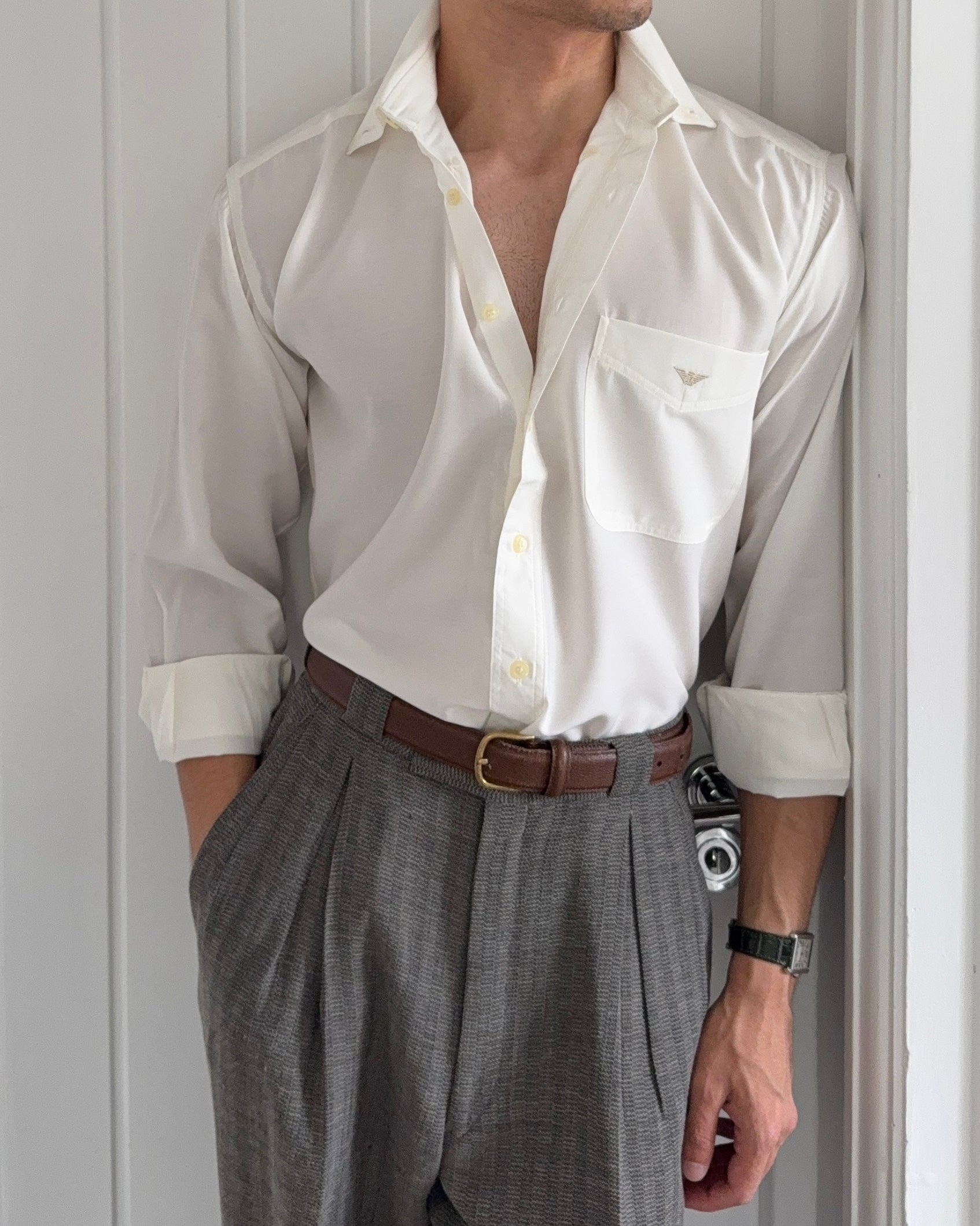 Emporio Armani 1990s Draped Cotton Off-White Shirt - Size S