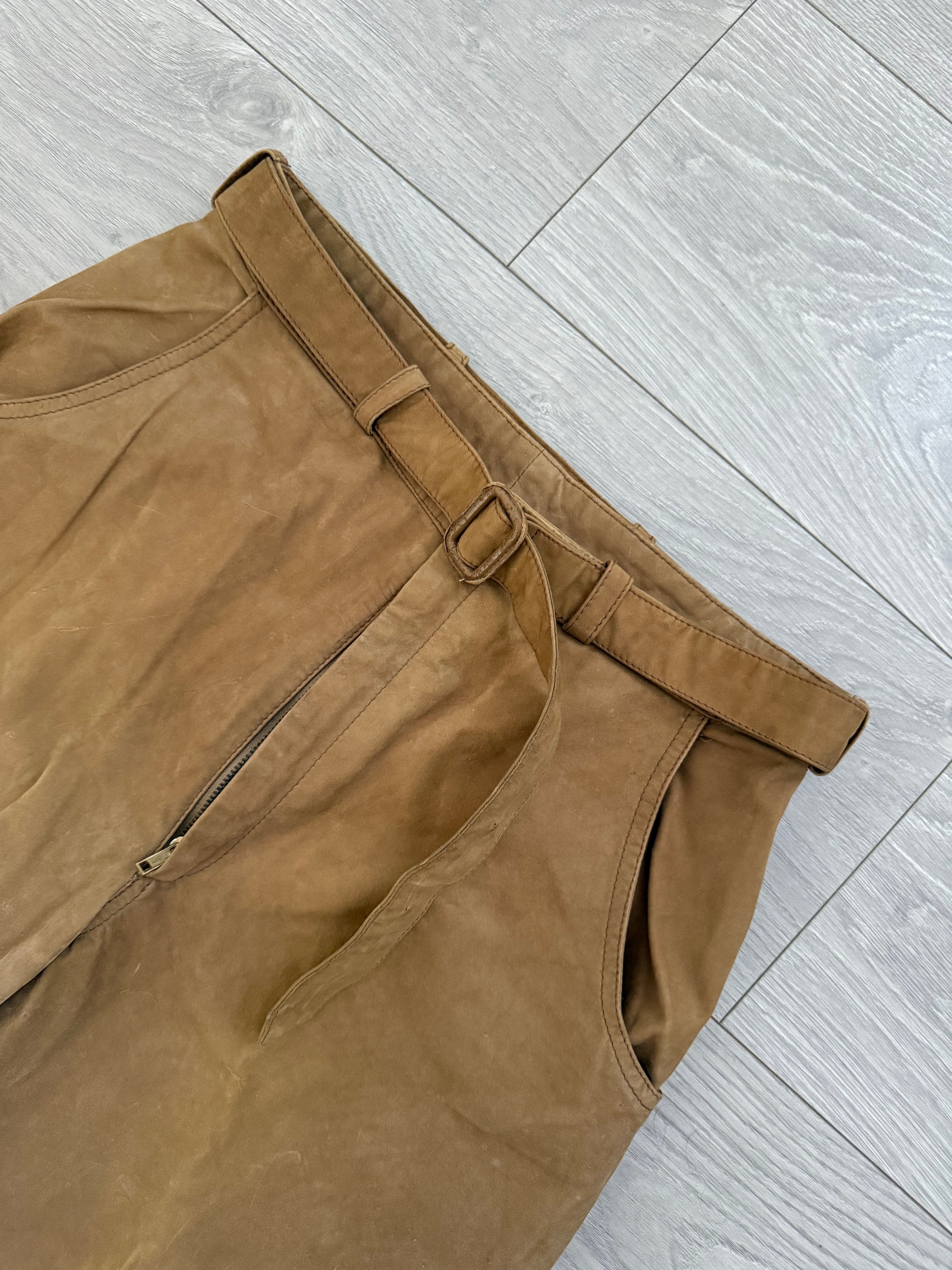 Giorgio Armani 1970s Suede Leather Belted Pants - Size 30" Waist