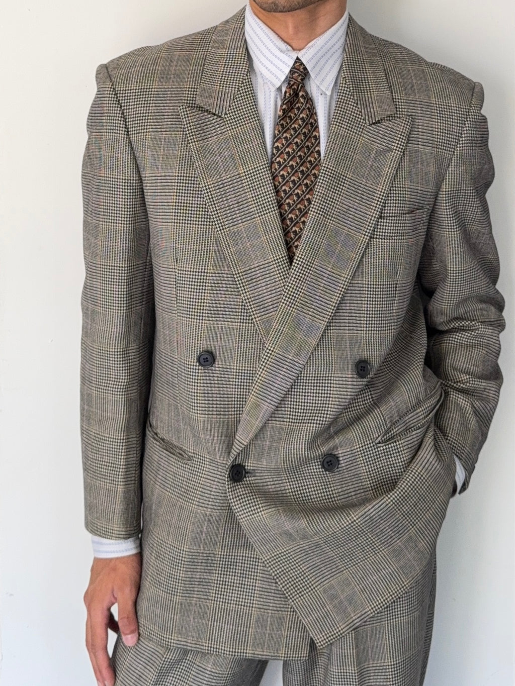 Paul Smith 1990s Peaked Lapel Double Breasted Wool Check Suit - Size M Jacket / 32" Waist