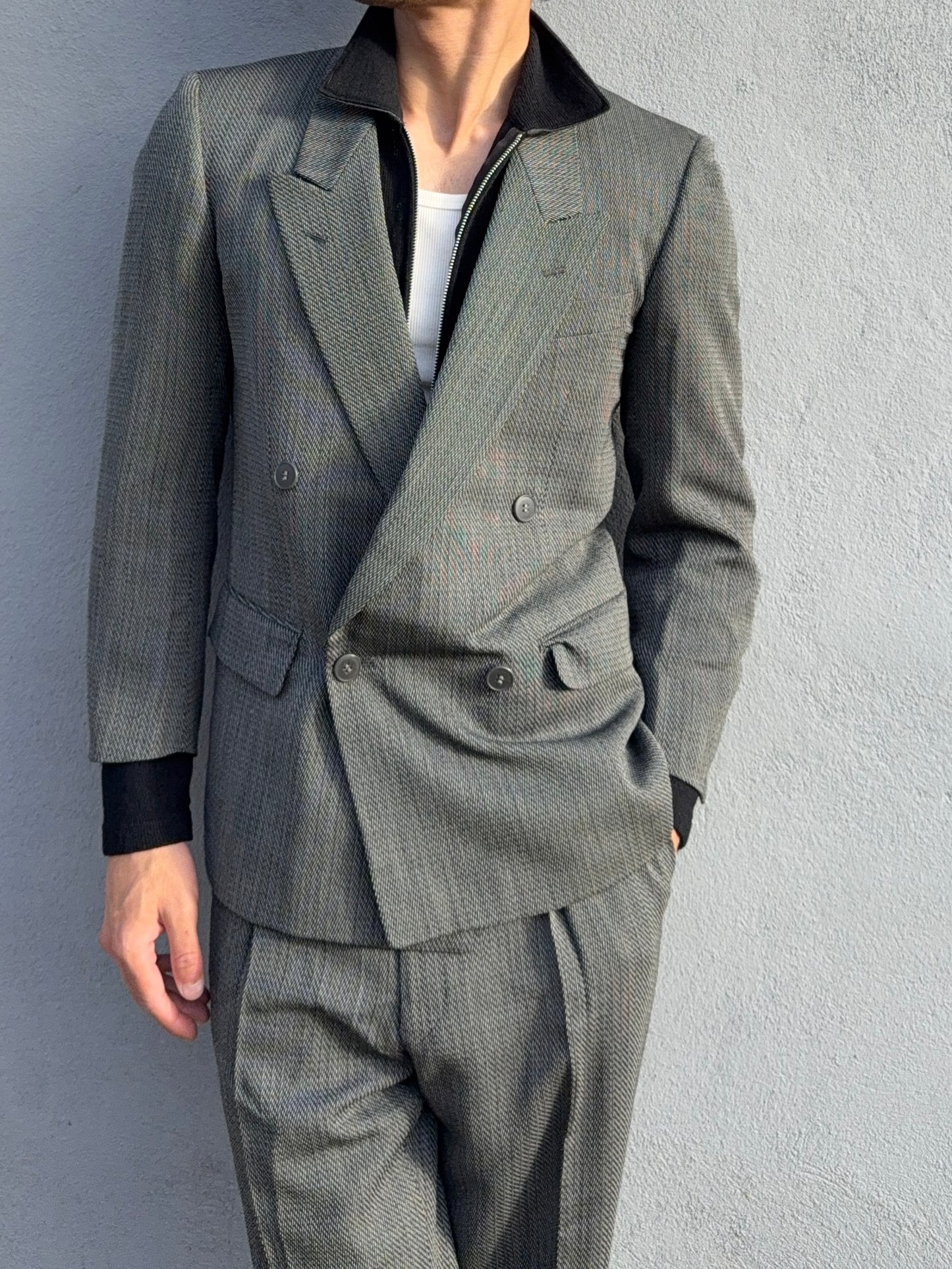 Yves Saint Laurent 1990s Double-Breasted Pleated Wool Suit - Size S Jacket / 30"Waist