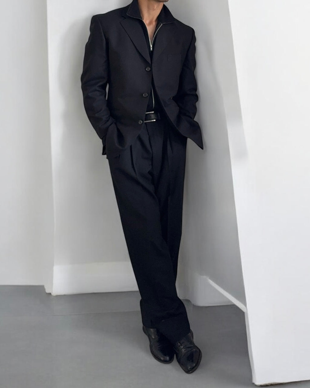 Yves Saint Laurent 1990s Black Pleated Wool Suit - Size M Jacket / 30" Waist