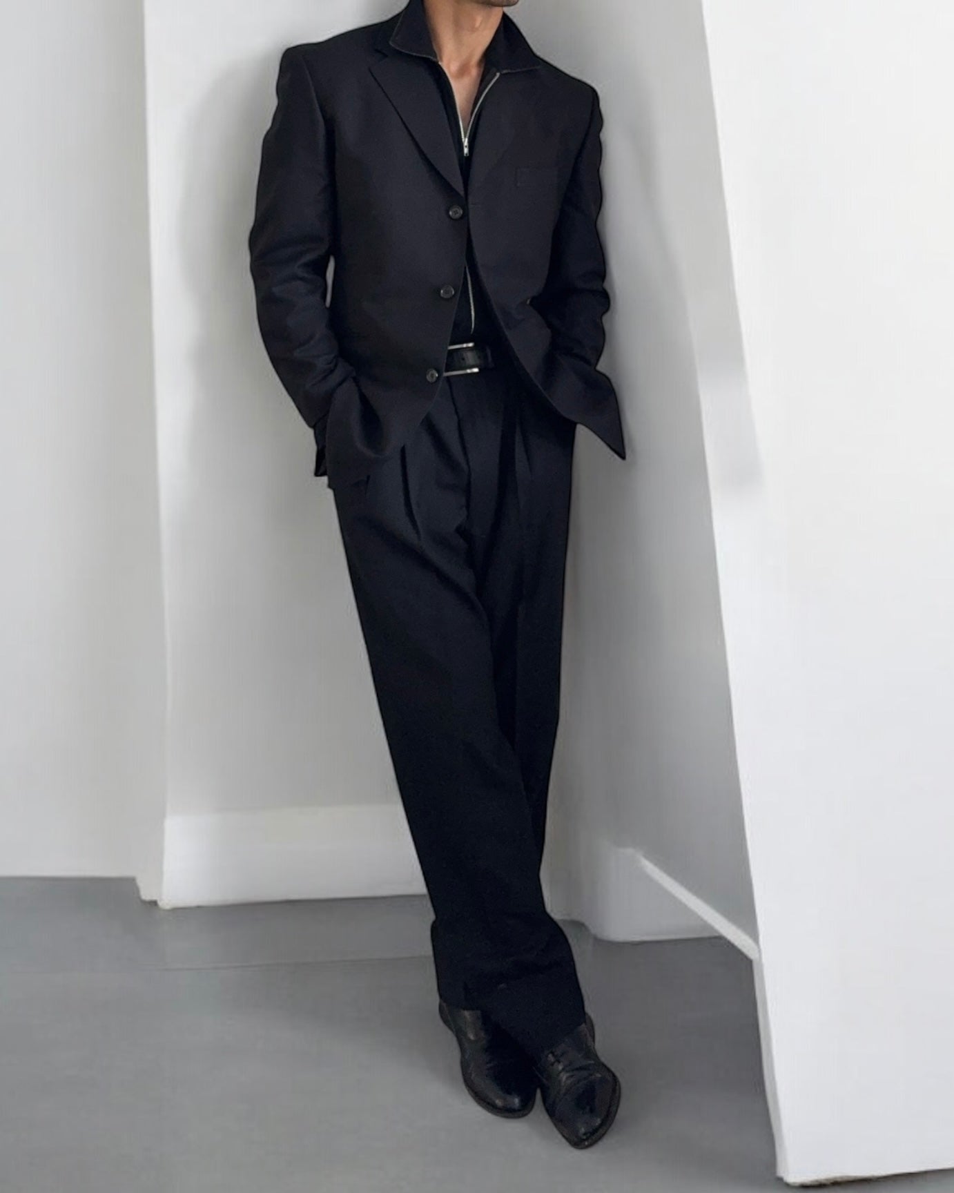 Yves Saint Laurent 1990s Black Pleated Wool Suit - Size M Jacket / 30" Waist