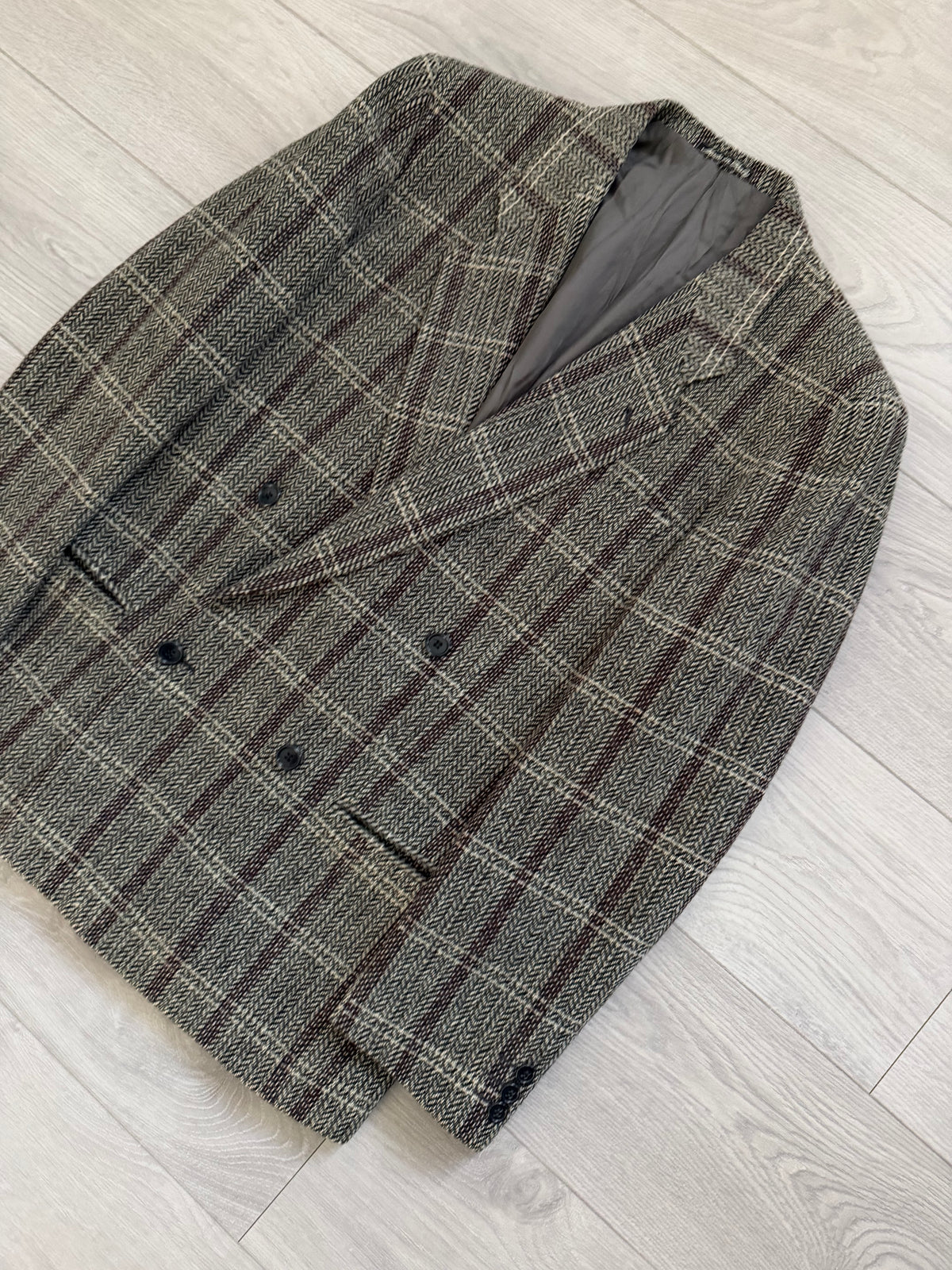 Giorgio Armani Double Breasted Check Wool Textured Sport Jacket Blazer - Size M