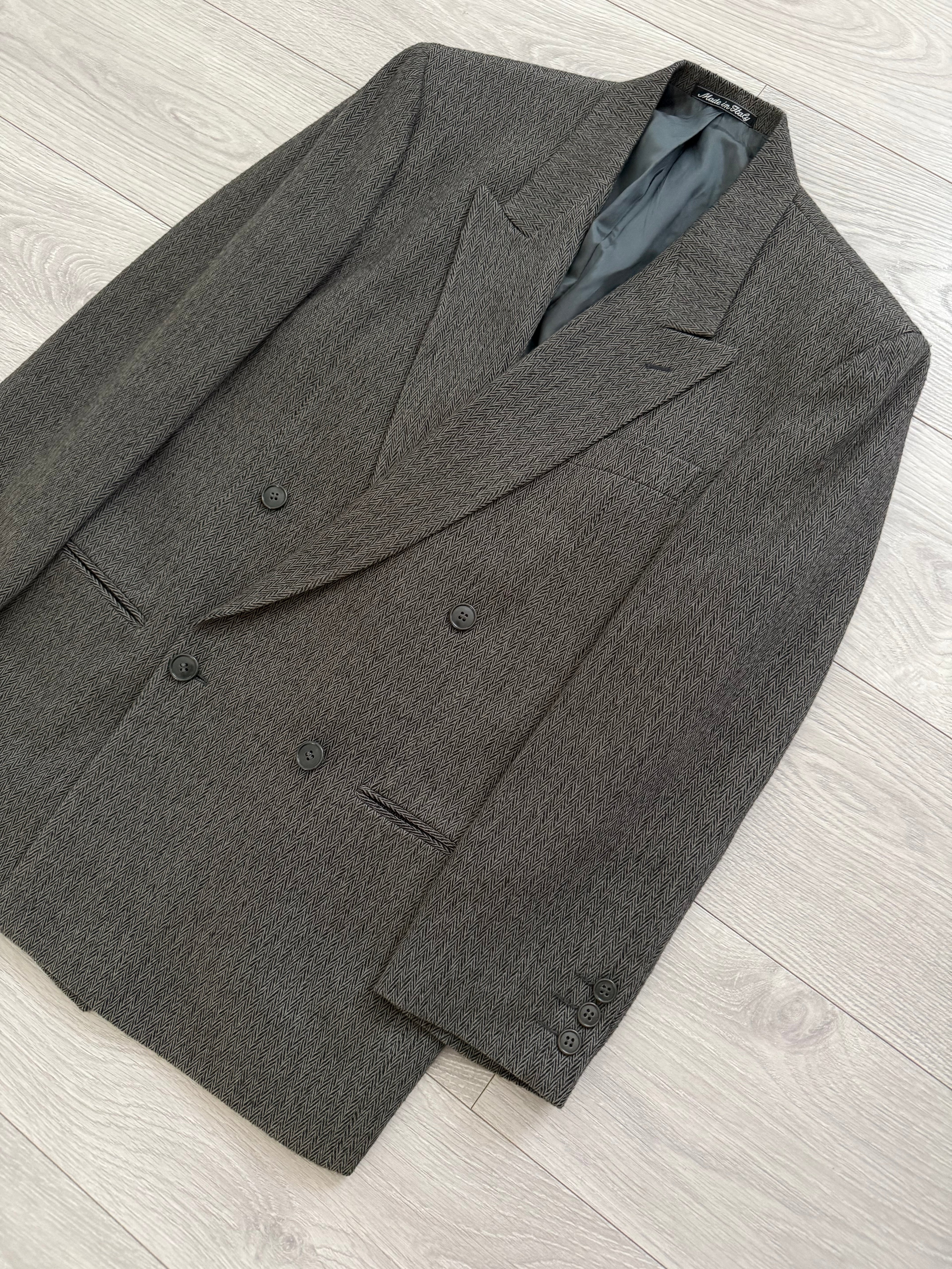 Giorgio Armani Mainline 1980s Chevron Herringbone Double Breasted Wool Sports Jacket Blazer - Size S