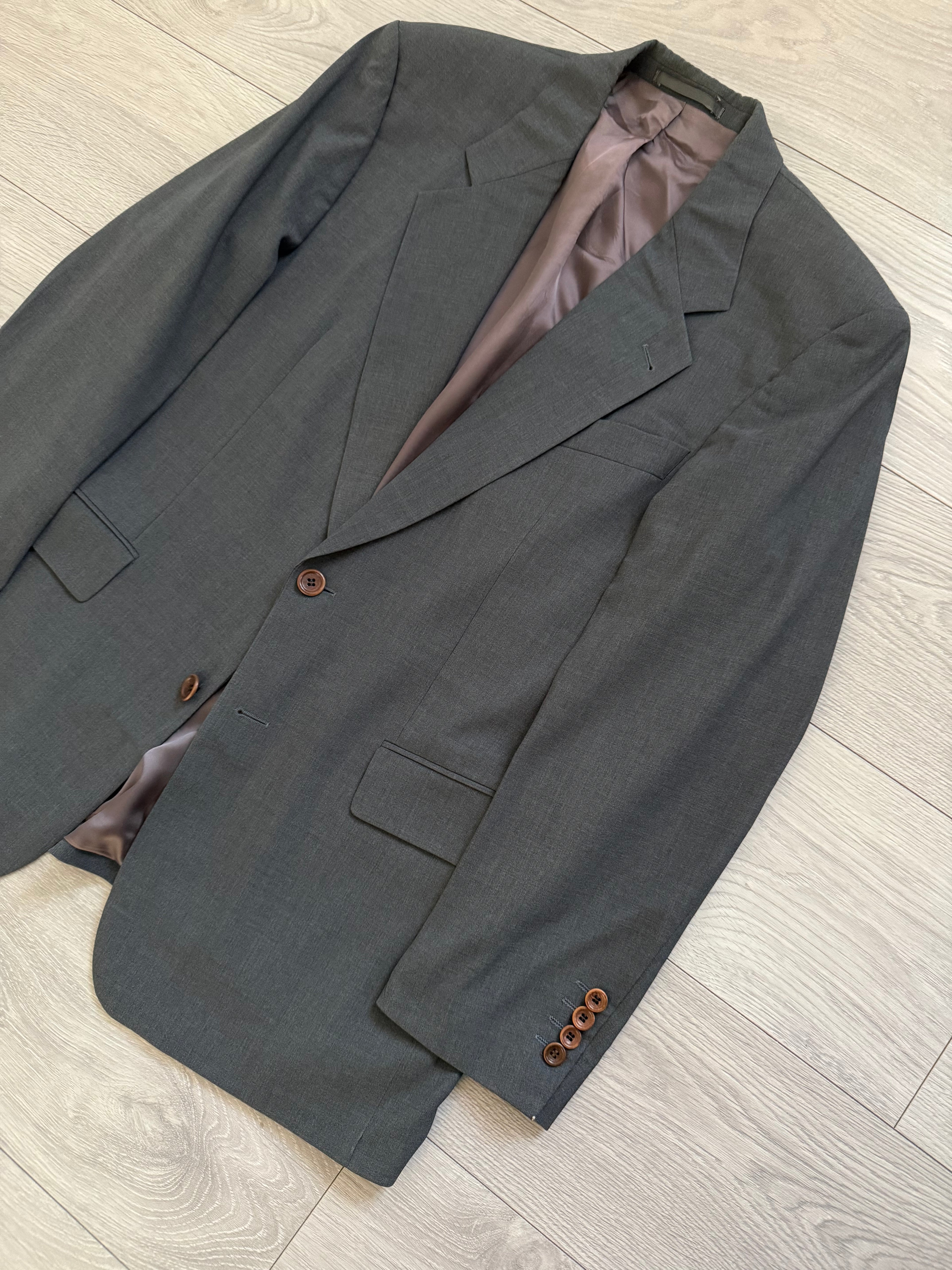 Hugo Boss 1990s 'Akropolis' 2B Zegna Fabric Pleated Wool Grey Suit - Size M Jacket / 32" Waist