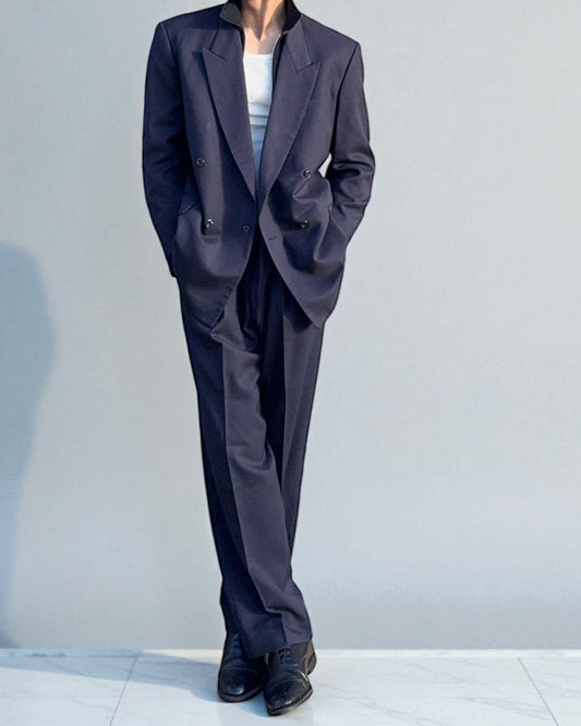 Yves Saint Laurent 1990s Double-Breasted Pleated Wool Suit - Size L Jacket / 34" Waist