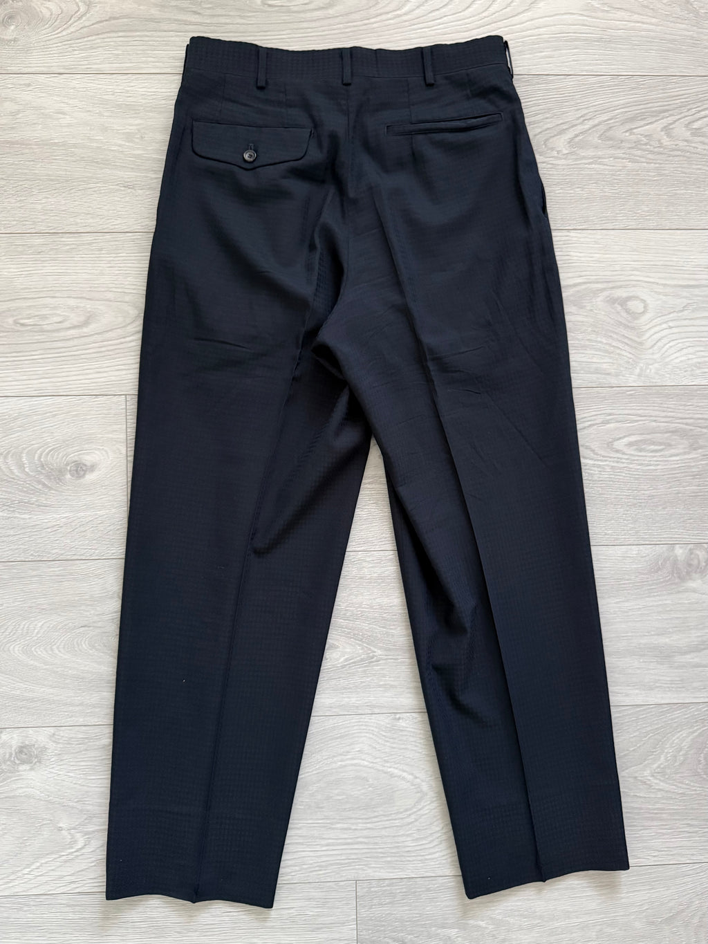 Comme Des Garcons Homme 2001 3B Navy Blue Pleated Wool Blend Suit - Size M Jacket / 30" Waist