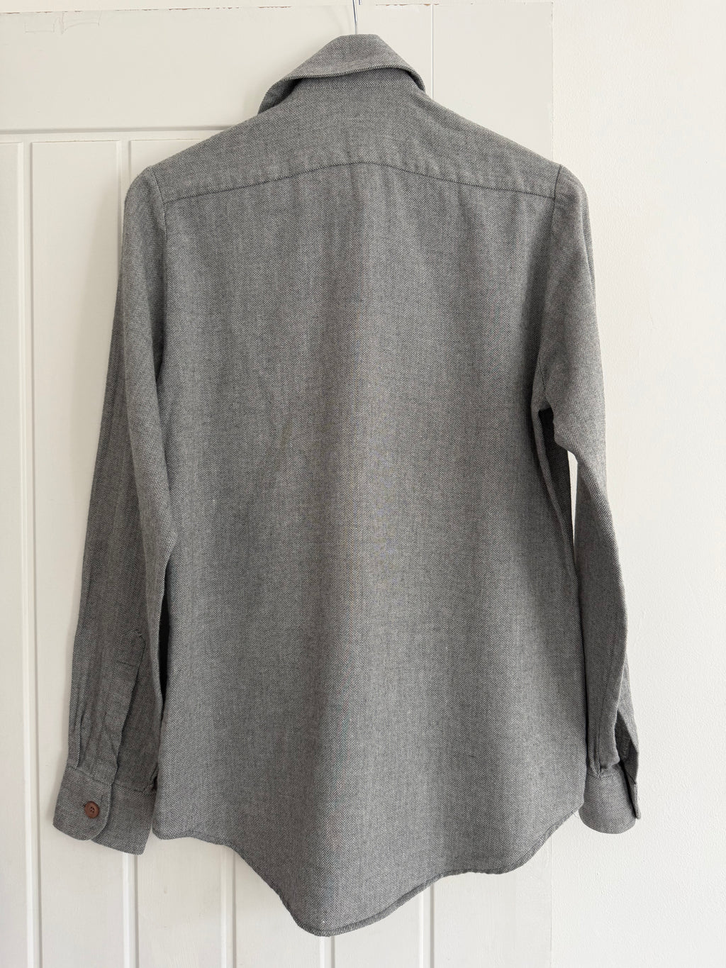 Emporio Armani 1990s Oversized Button Herringbone Cotton Viscose Shirt Grey - Size S