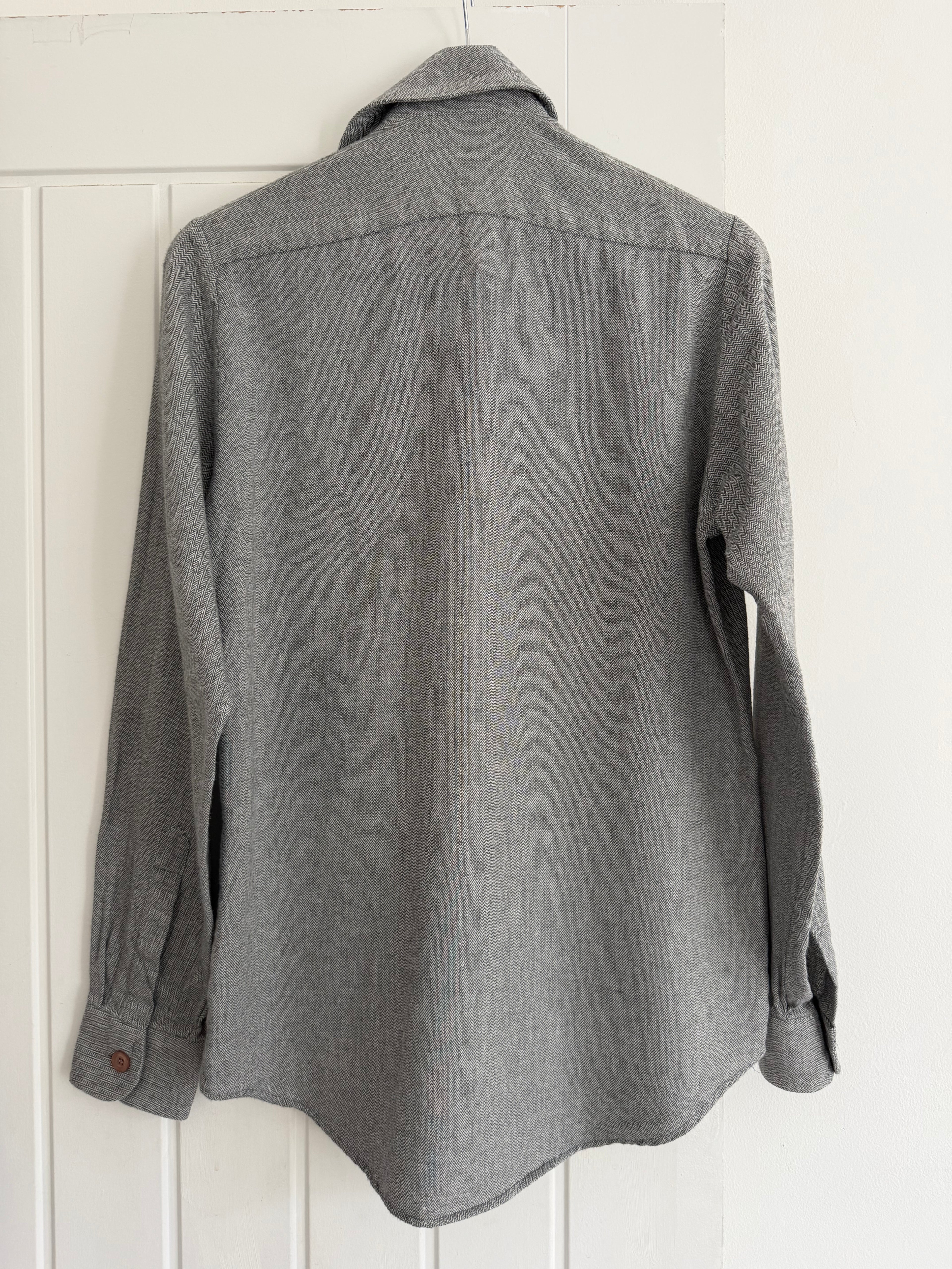 Emporio Armani 1990s Oversized Button Herringbone Cotton Viscose Shirt Grey - Size S