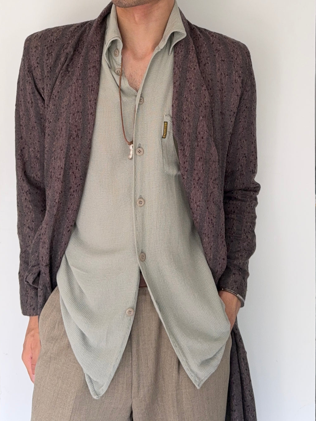 Giorgio Armani Womens 1970s Wool Texture Layered Robe - One Size