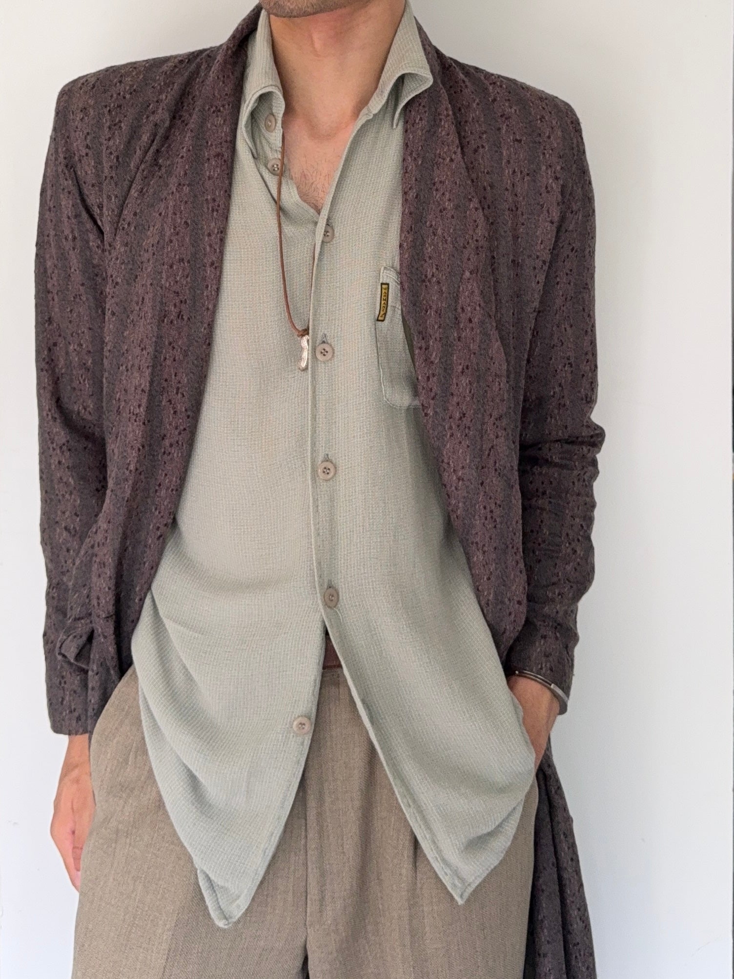 Giorgio Armani Womens 1970s Wool Texture Layered Robe - One Size