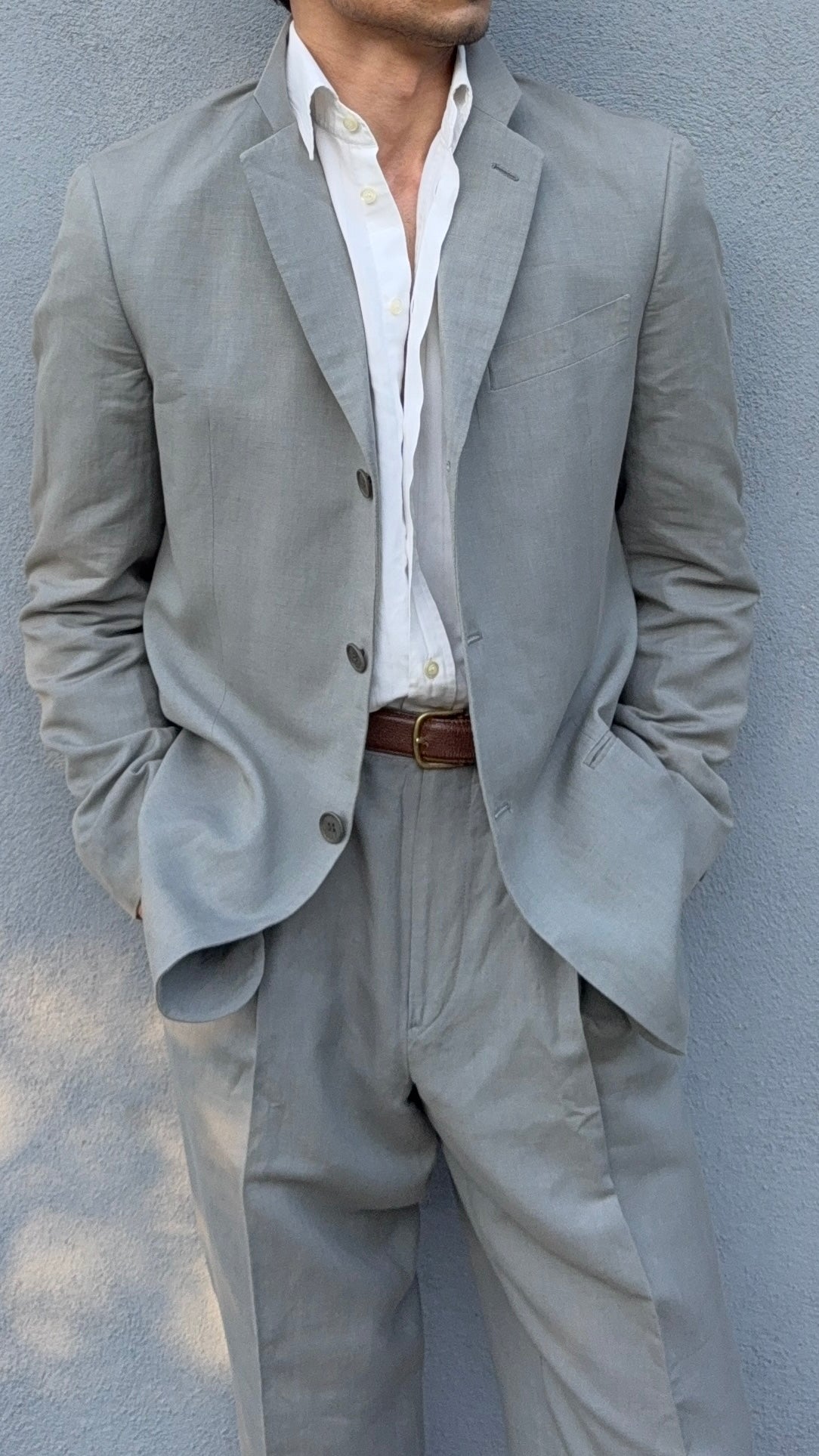 Giorgio Armani 1980s 3B Linen Blend Suit Grey - Size L Jacket / 32" Waist