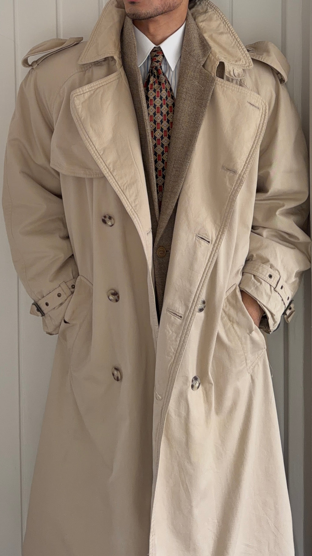 Hugo Boss 1980s Padded Power Trench Coat - Size L