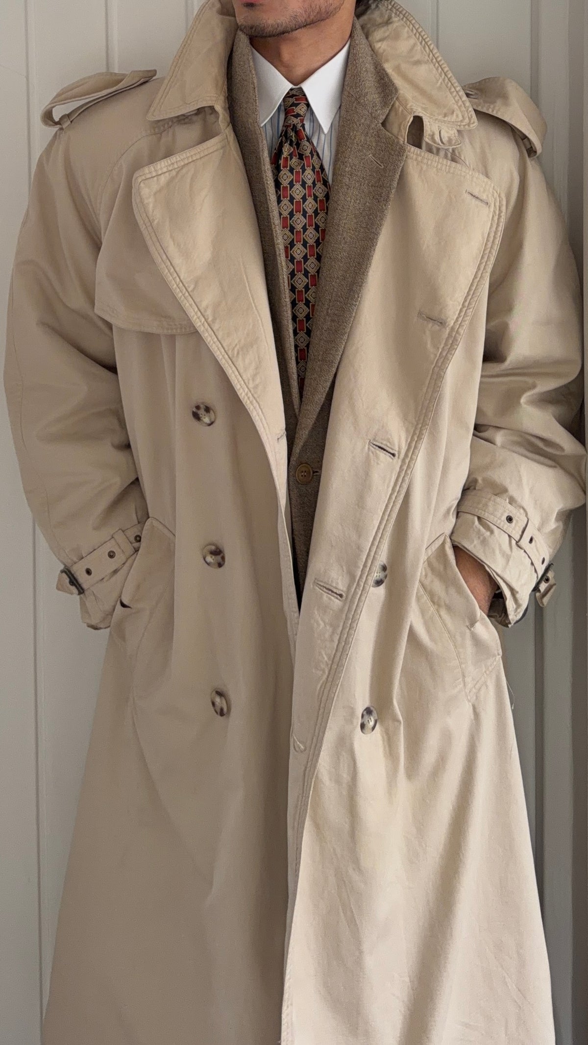 Hugo Boss 1980s Padded Power Trench Coat - Size L