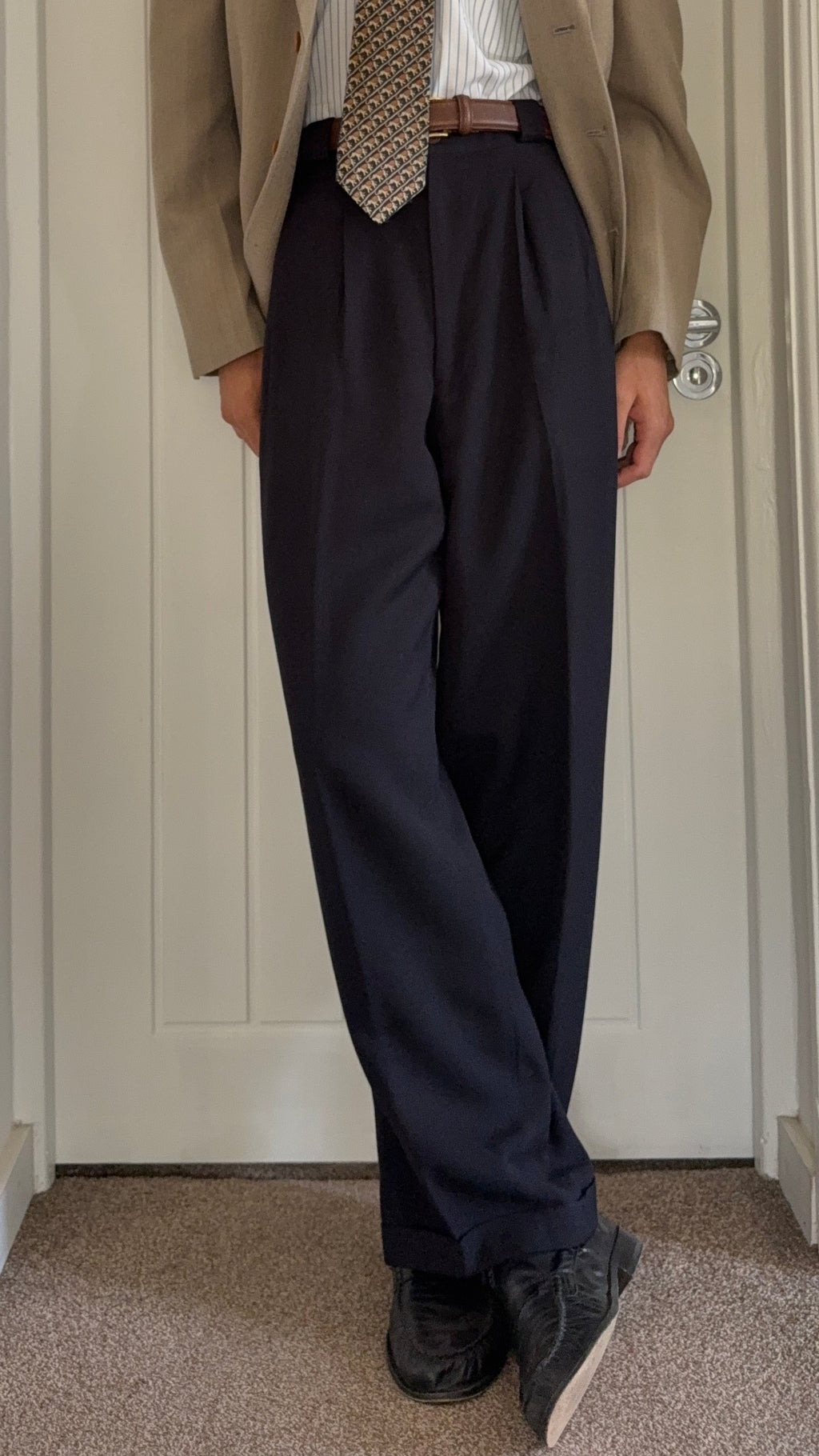 Giorgio Armani 1980s Double Pleat Wool Navy Pants - Size 36" Waist