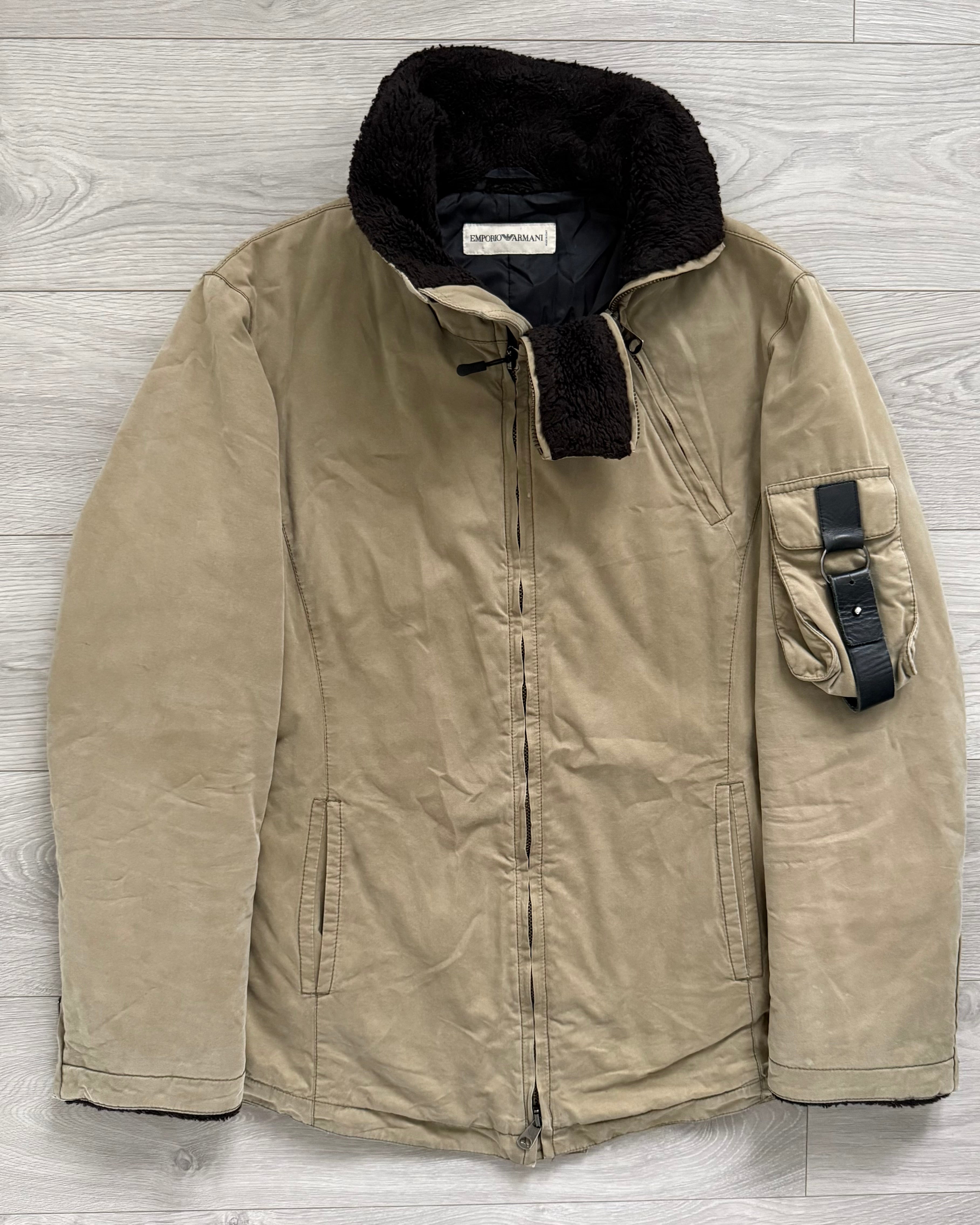 Emporio Armani 2002 Fur Collar Dual Zip Padded Military Jacket - Size L