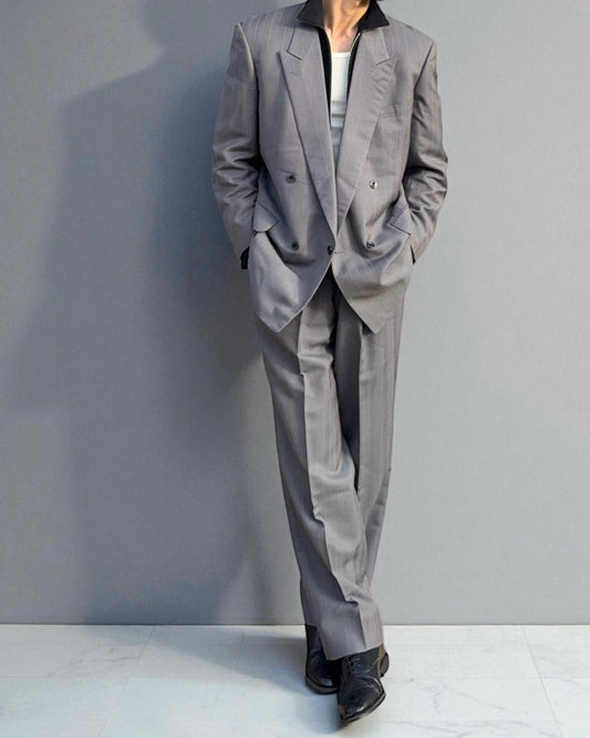 Yves Saint Laurent 1990s Double-Breasted Pleated Wool Suit - Size L Jacket / 34" Waist