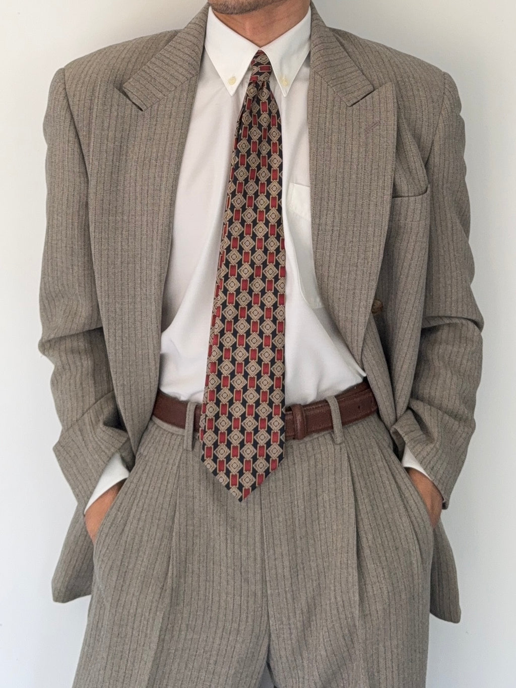 Basile 1980s Torello Viera Fabric Peaked Lapel Double Breasted Pleated Wool Suit - Size M Jacket / 31" Waist