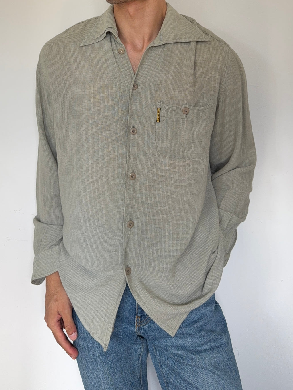 Armani 1990s Viscose Cotton Draped Shirt - Size L