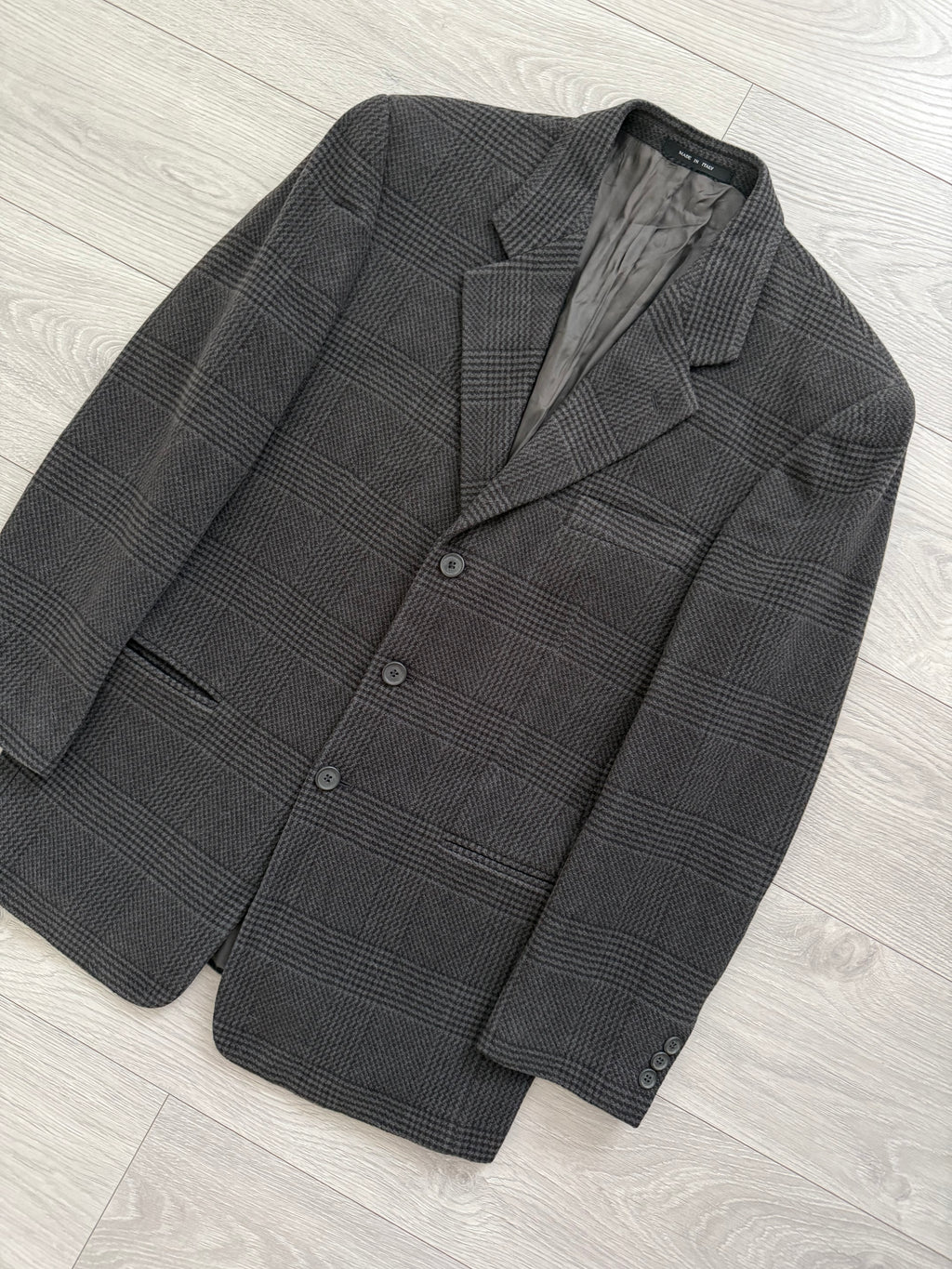 Emporio Armani 1990s 3B Houndstooth Wool Grey Sports Jacket Blazer - Size M