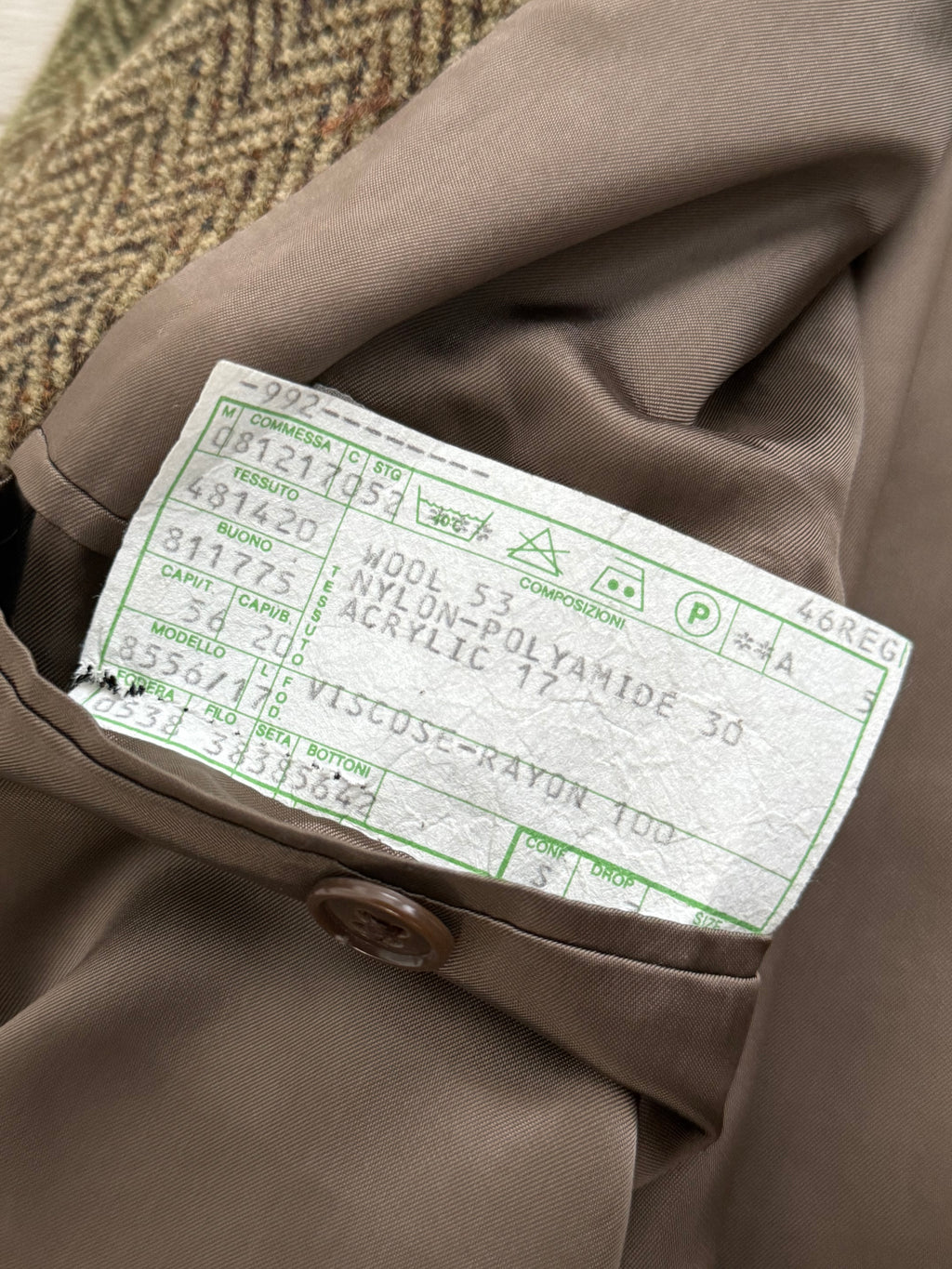 Emporio Armani 1990s 2B Herringbone Wool Textured Green Brown Sports Blazer Jacket - Size M