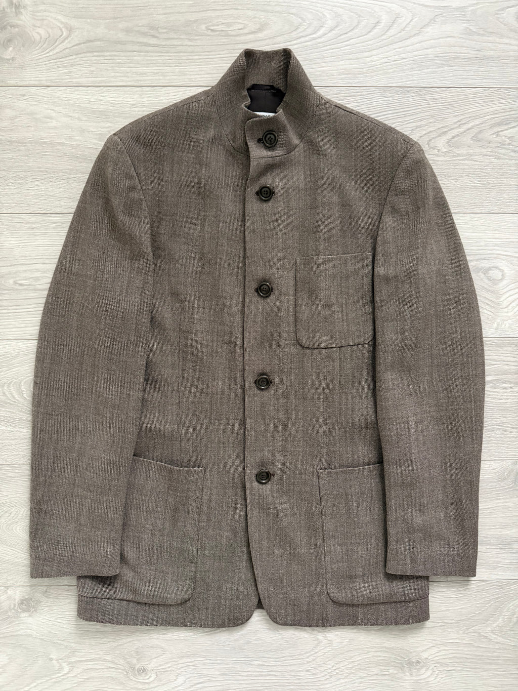 Emporio Armani 1998 Nehru Collar Taupe Brown Sports Jacket - Size S