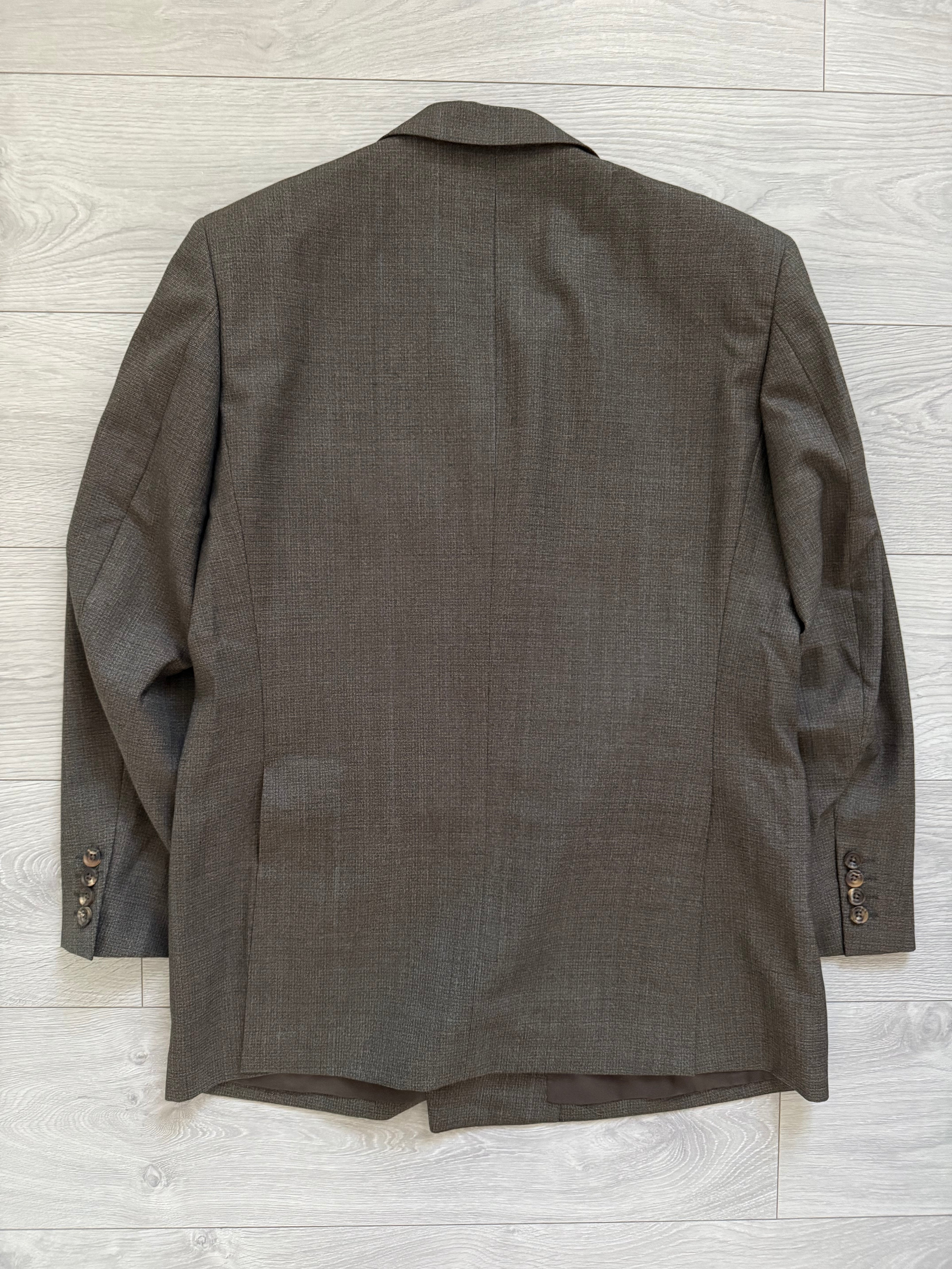 Burberry 1990s Peak Lapel Double Breasted Pleated Textured Brown Suit - Size M Jacket / 32" Waist