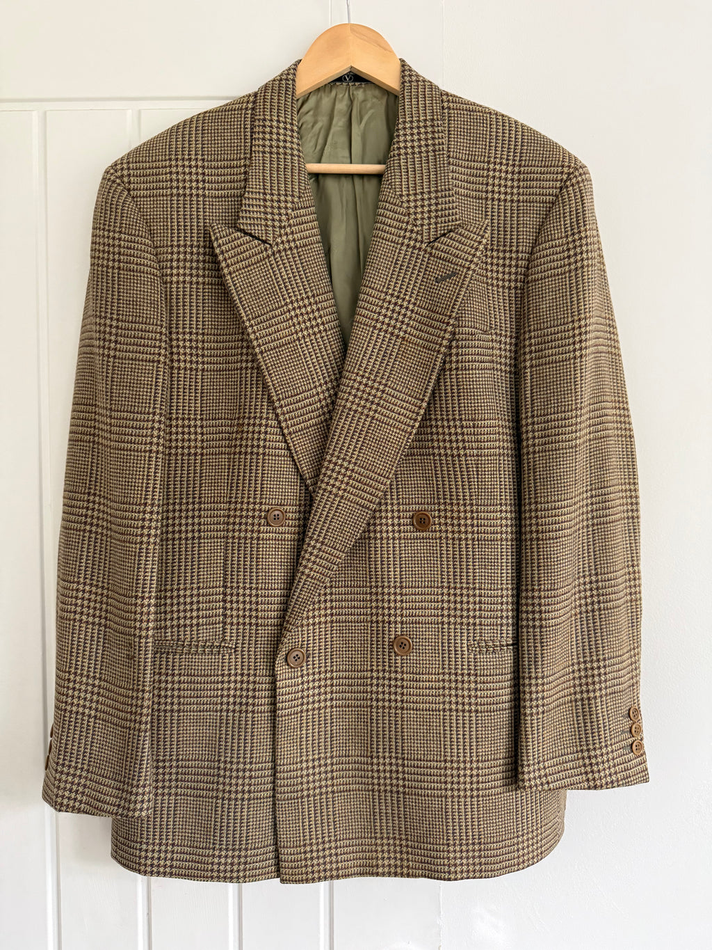 Valentino 1980s Peaked Lapel Double Breasted Textured Wool Sports Blazer Jacket - Size L