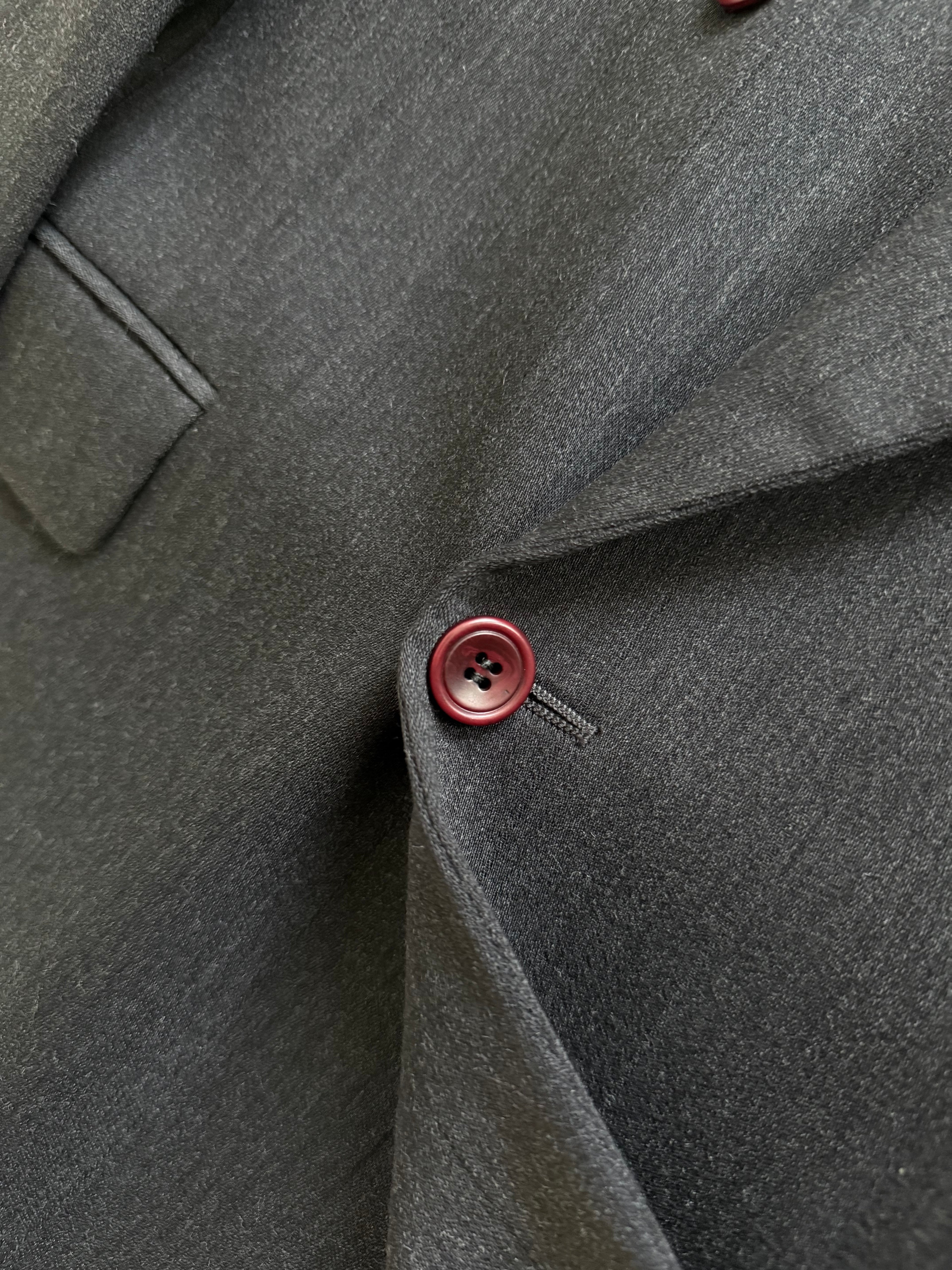 Louis Feraud Armani 1980s Peaked Lapel Double Breasted Pleated Pure New Wool Charcoal Grey Suit - Size XXL Jacket / 40" Waist