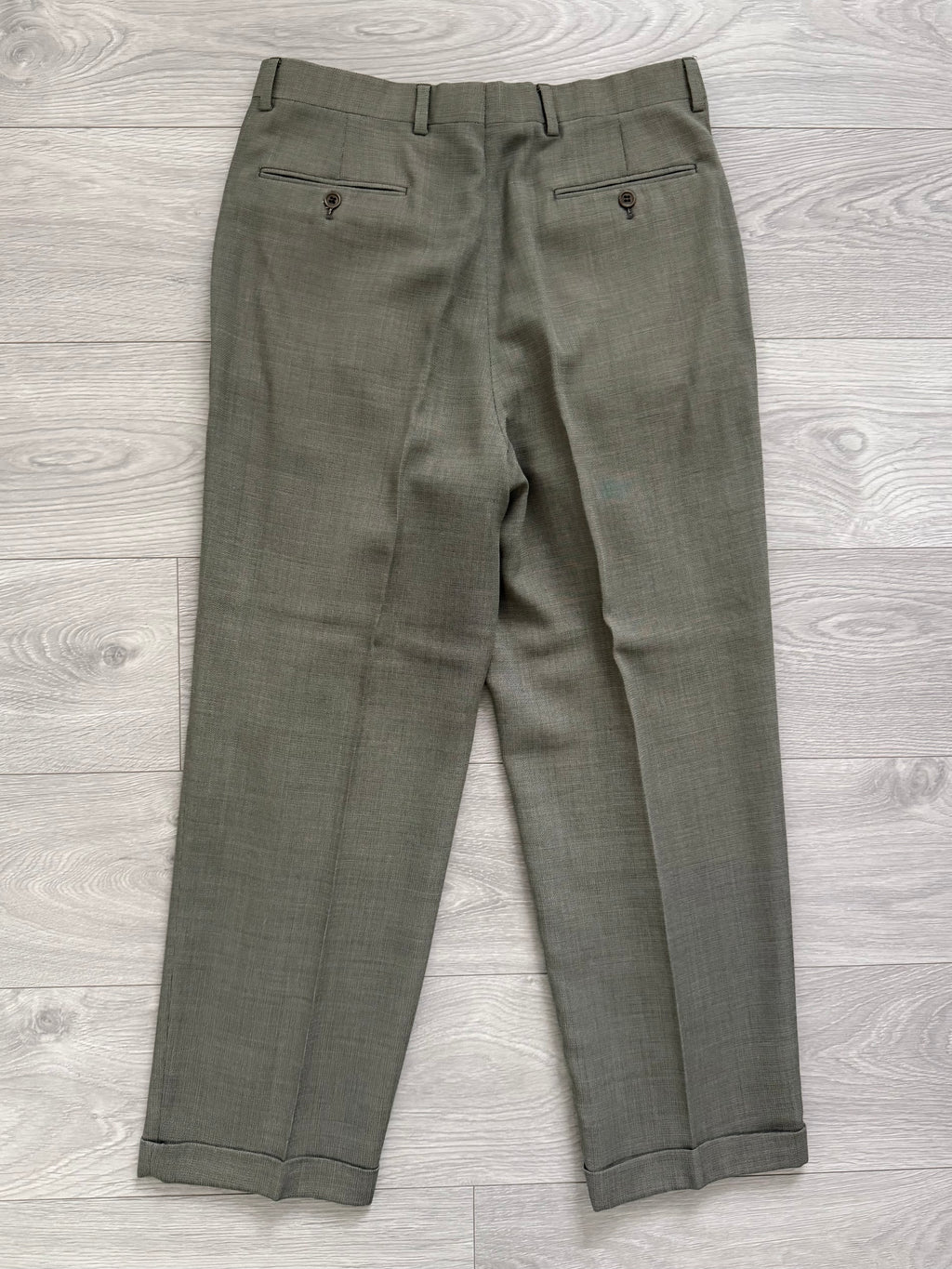 Valentino 1980s 6B Double Breasted Wool Power Suit in Taupe Olive - Size M Jacket / 32" Waist