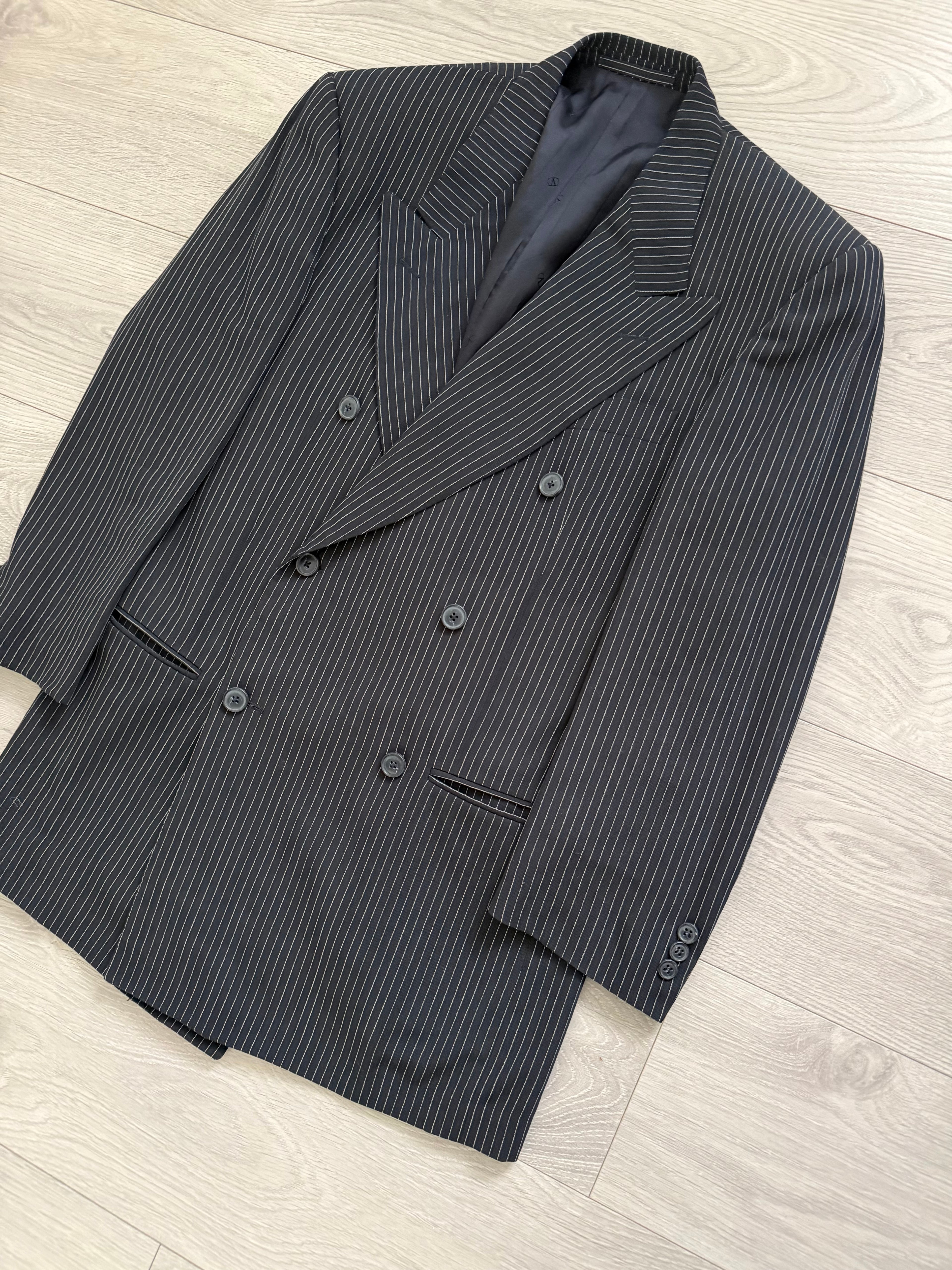Valentino 1980s 6B Double Breasted Wool Pinestripe Power Suit - Size M Jacket / 32" Waist