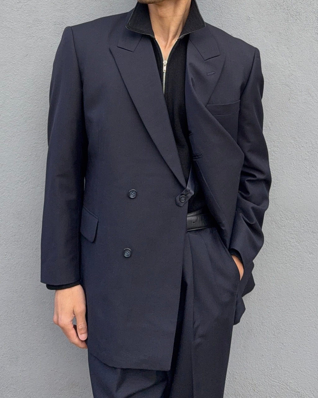 Doremuil Fabric Double Breasted Pleated Wool Suit - Size XL Jacket / 36" Waist