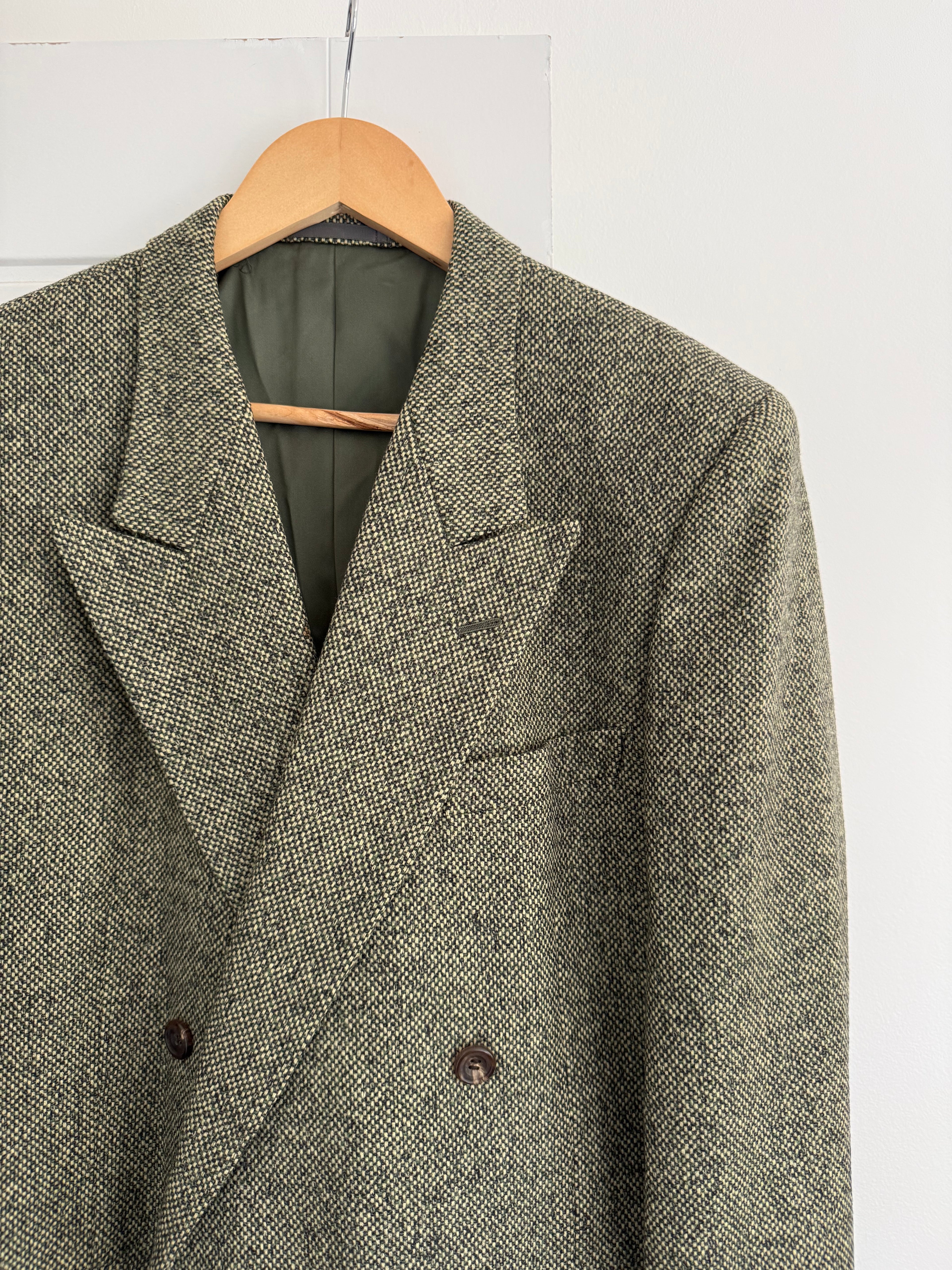 Dior 1980s Peaked Lapel Double Breasted Textured Wool Sports Blazer Jacket - Size S