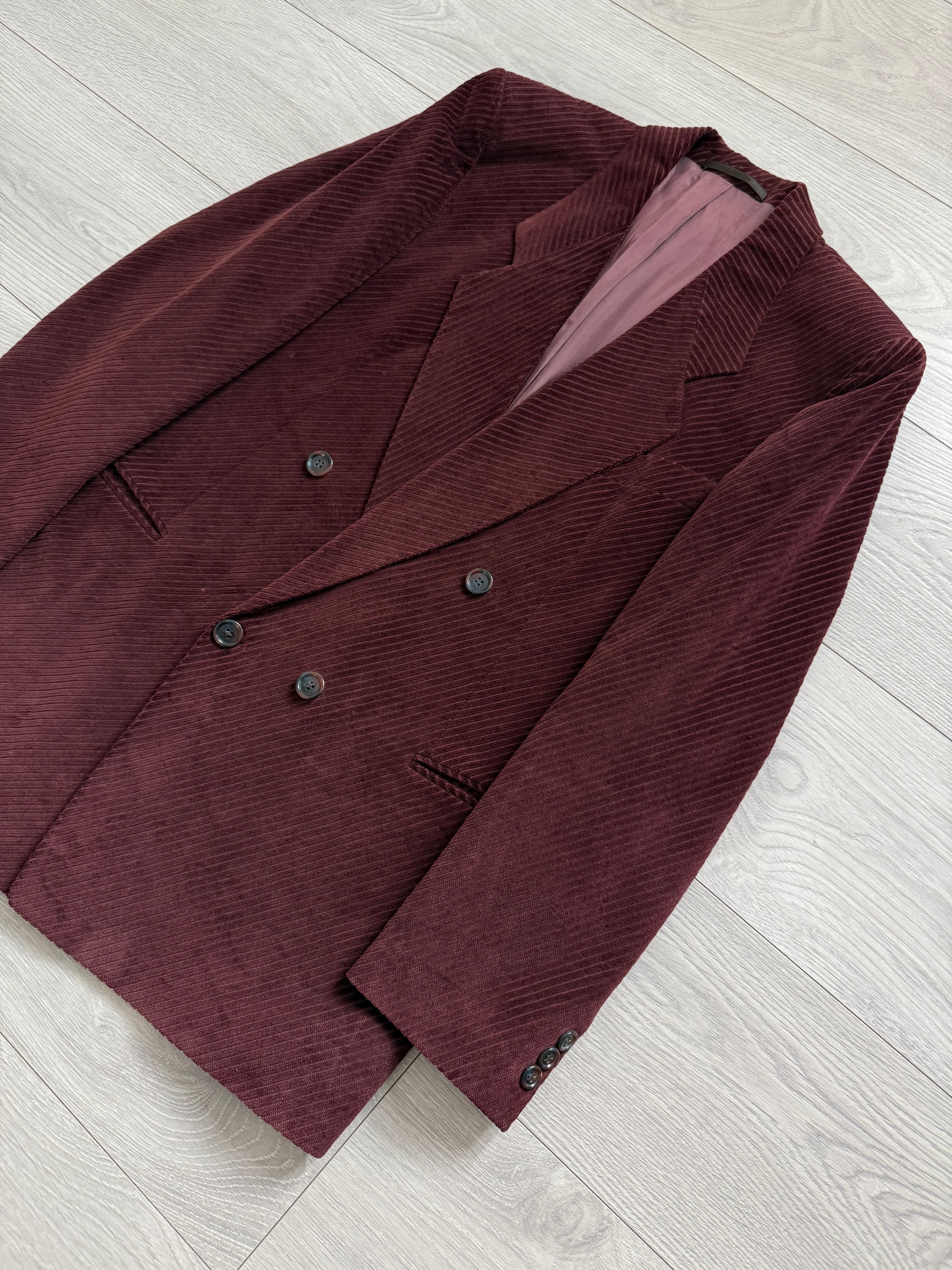 Hugo Boss 1980s Special Order Burgundy Double Breasted Cotton Sport Blazer Jacket - Size S