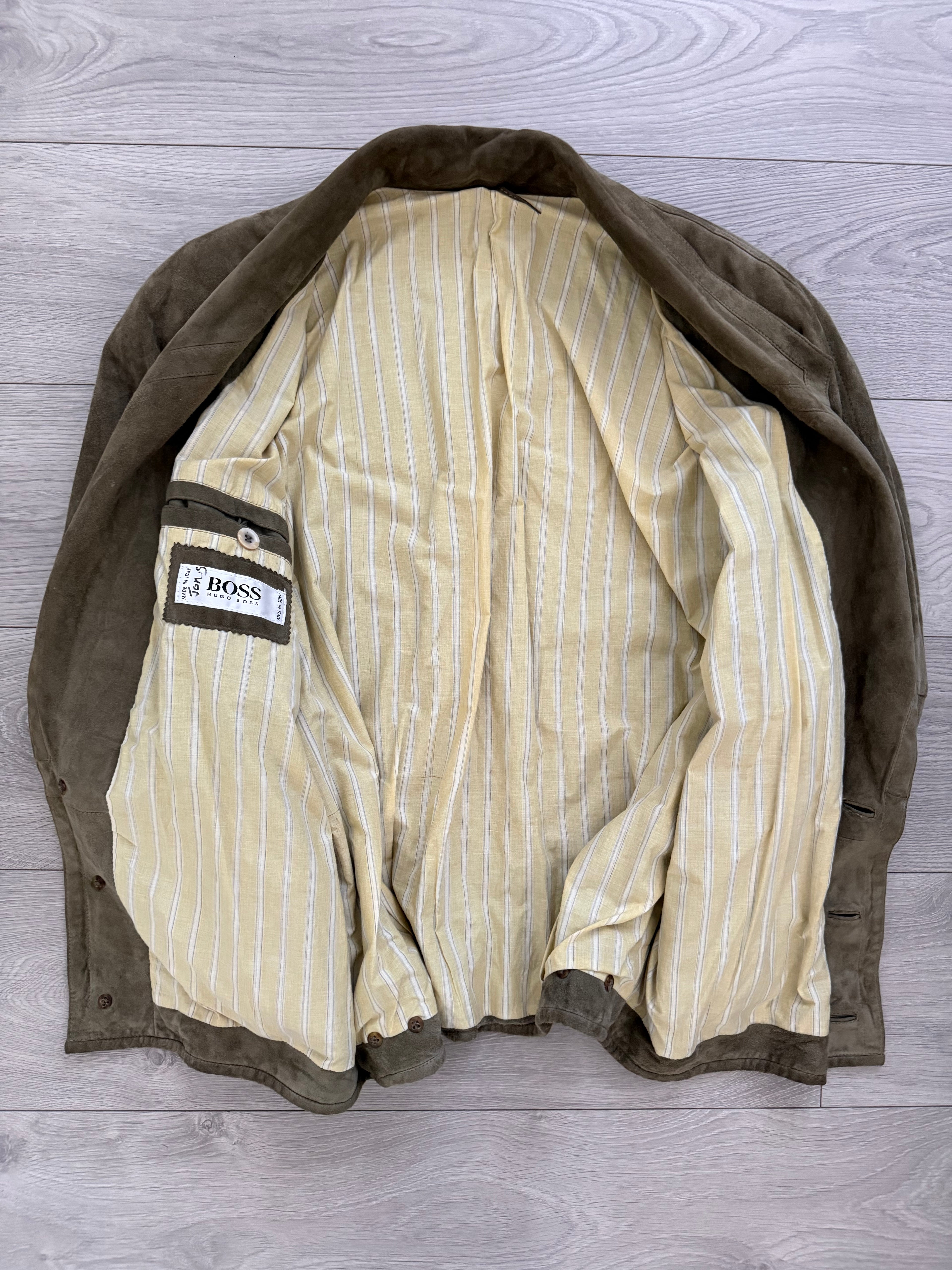 Hugo Boss 1980s Olive Suede Tailored Blouson Jacket - Size XL