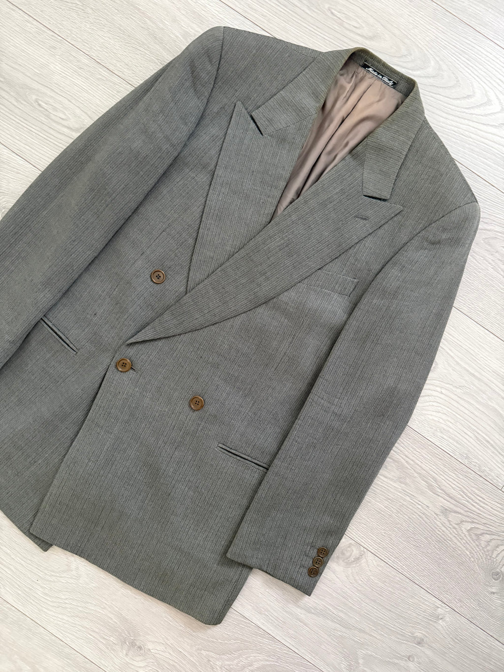 Giorgio Armani 1980s Peaked Lapel Double Breasted Textured Wool Sports Blazer Jacket - Size L