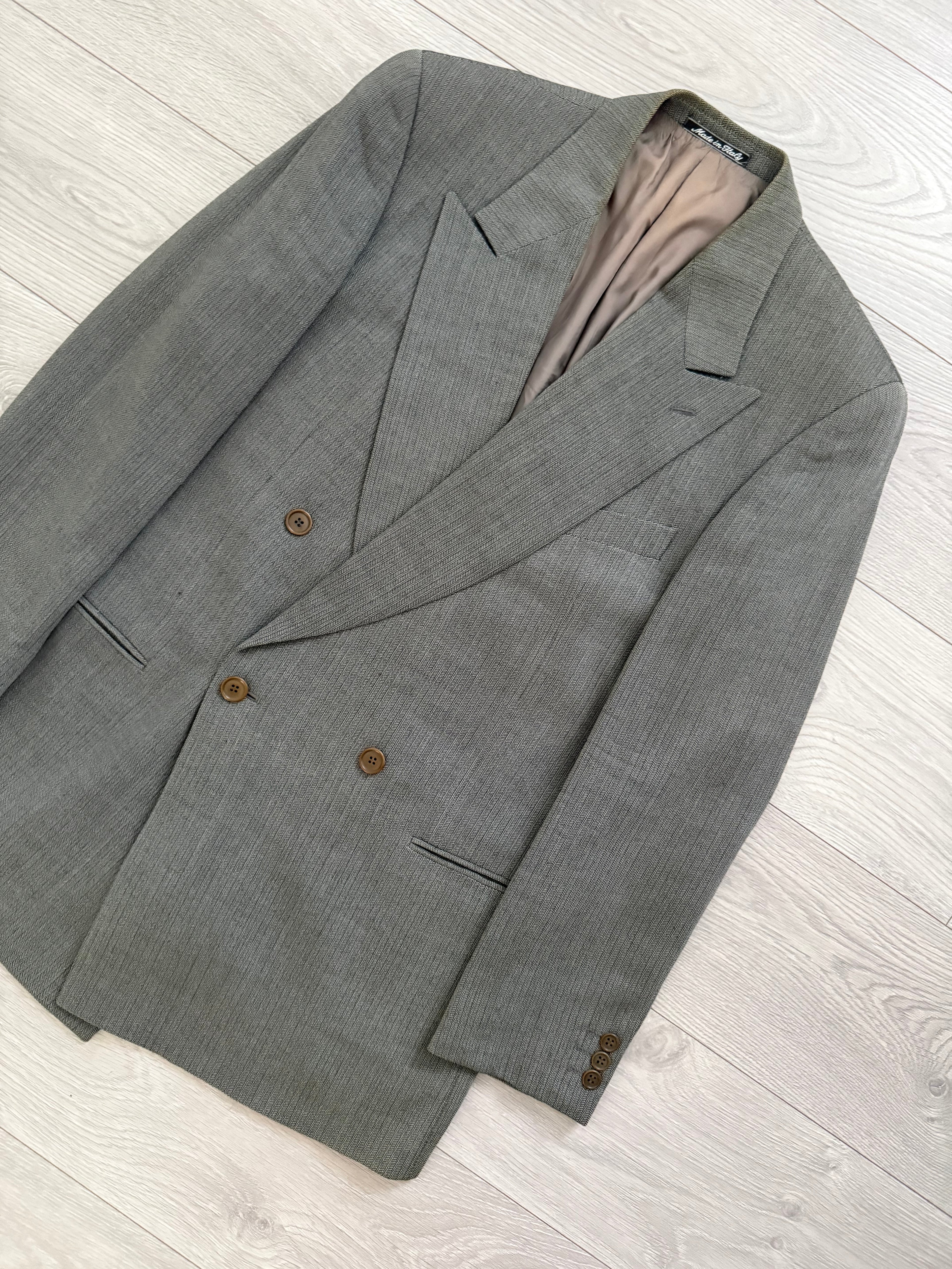 Giorgio Armani 1980s Peaked Lapel Double Breasted Textured Wool Sports Blazer Jacket - Size L