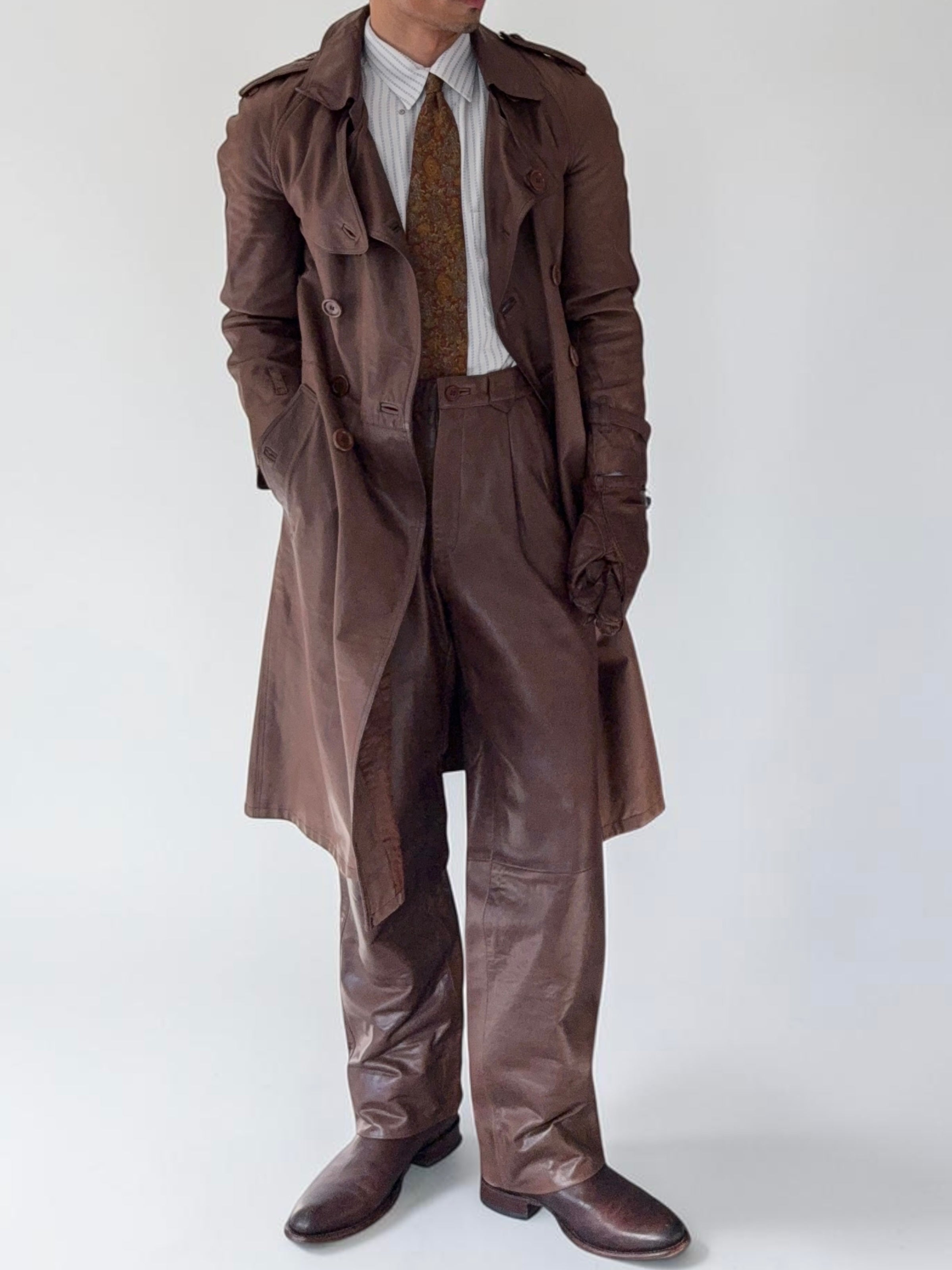 Valentino 1980s Pleated Leather Brown Pants - Size 30" Waist