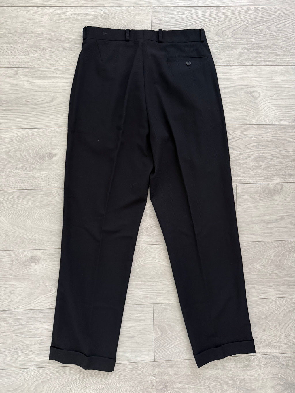 Emporio Armani 1990s 6B Peaked Lapel Double Breasted Herringbone Wool Suit Navy - Size S Jacket / 30" Waist