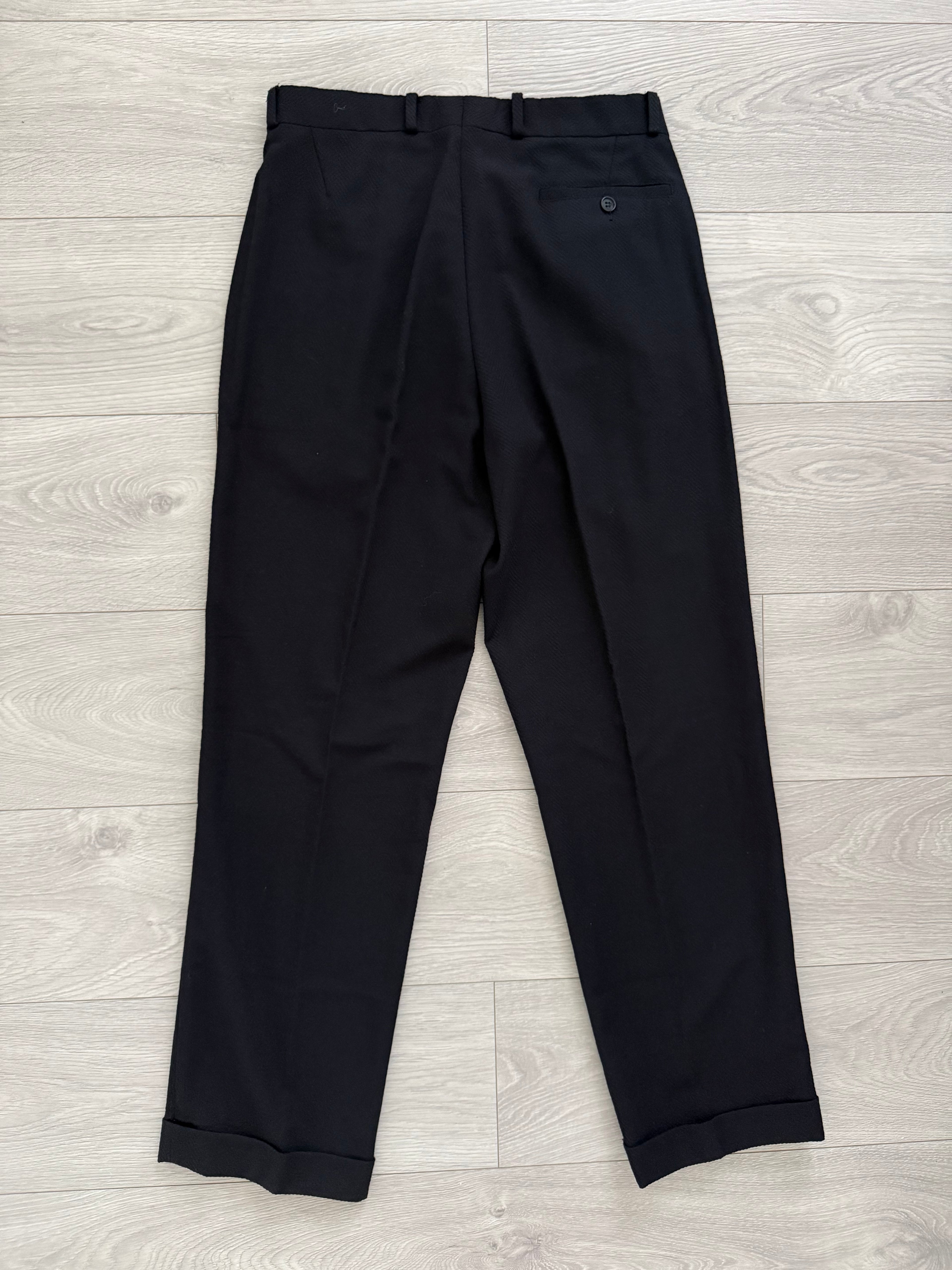 Emporio Armani 1990s 6B Peaked Lapel Double Breasted Herringbone Wool Suit Navy - Size S Jacket / 30" Waist