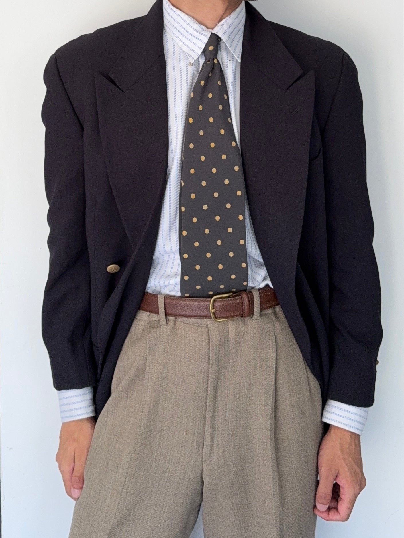 Giorgio Armani 1980s Peaked Lapel Double Breasted Metal Button Wool Sports Jacket Blazer - Size M