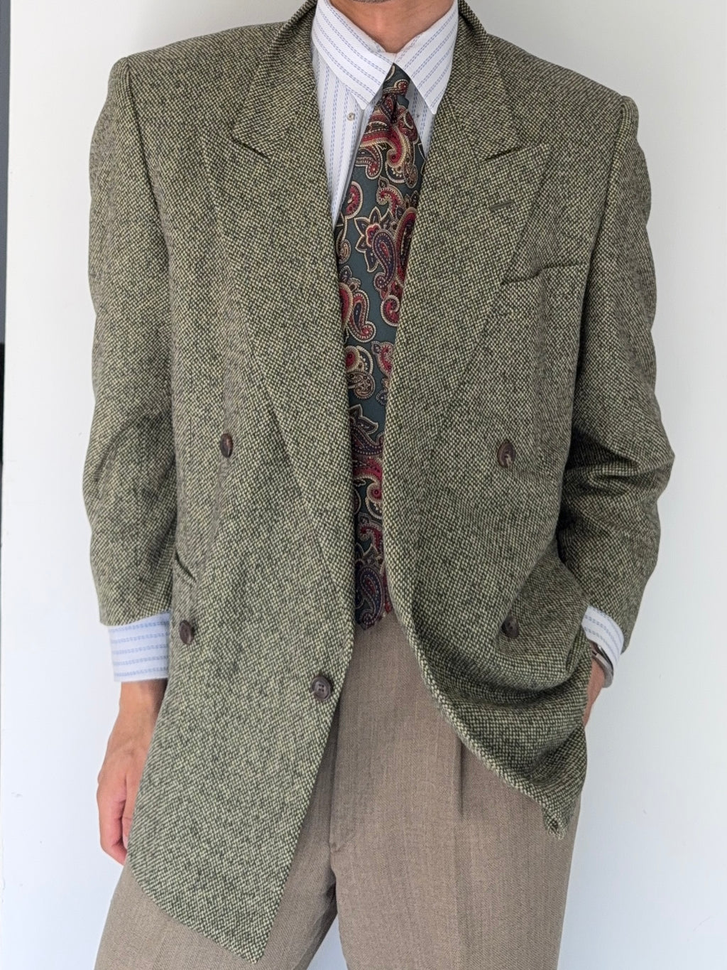 Dior 1980s Peaked Lapel Double Breasted Textured Wool Sports Blazer Jacket - Size S