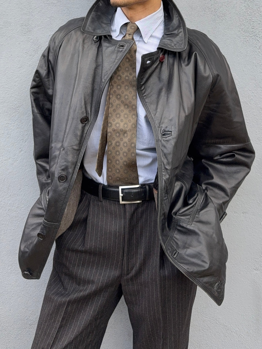 Sicons Armani 1980s Leather Hunting Jacket Coat - Size M