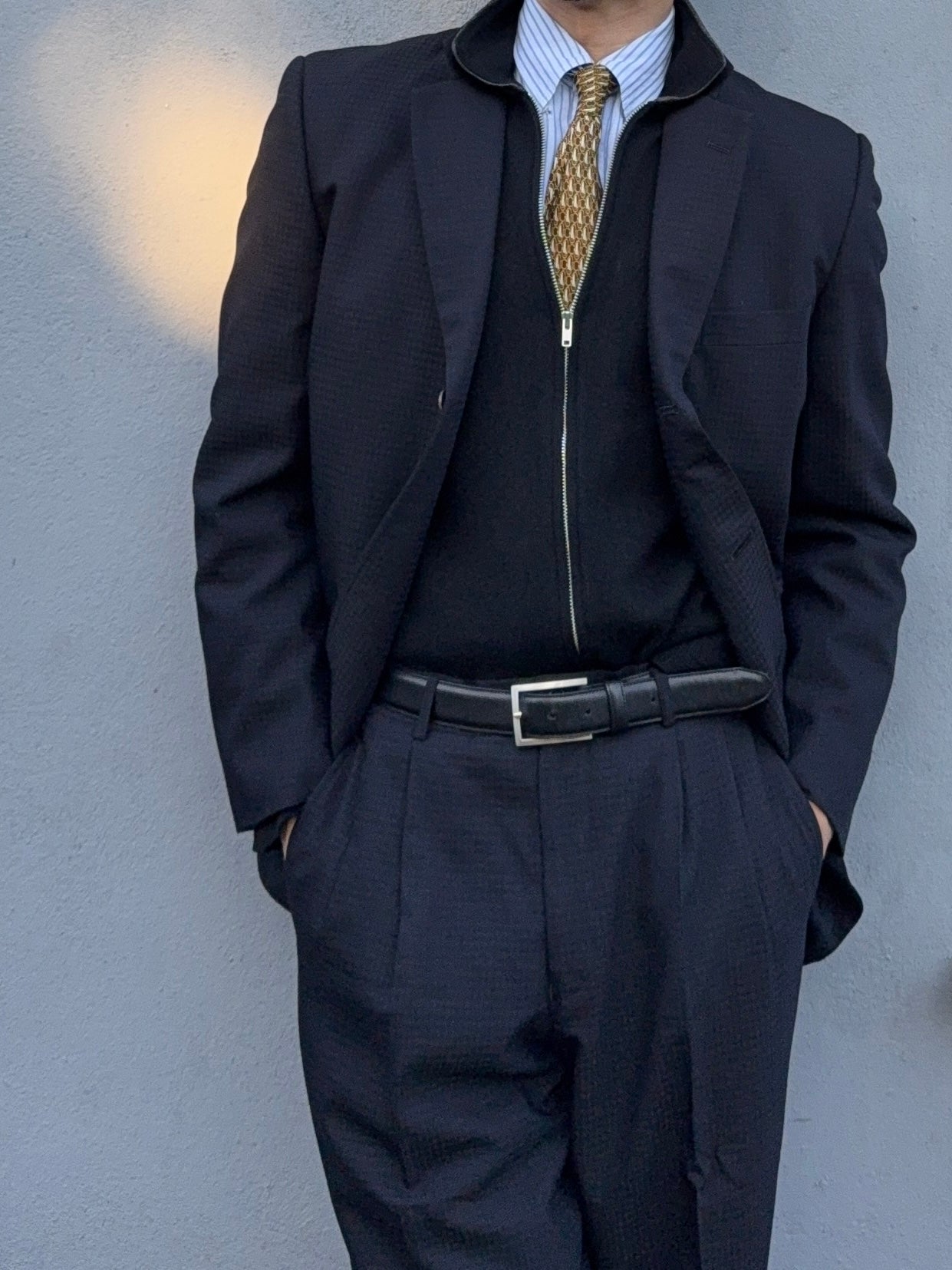 Comme Des Garcons Homme 2001 3B Navy Blue Pleated Wool Blend Suit - Size M Jacket / 30" Waist