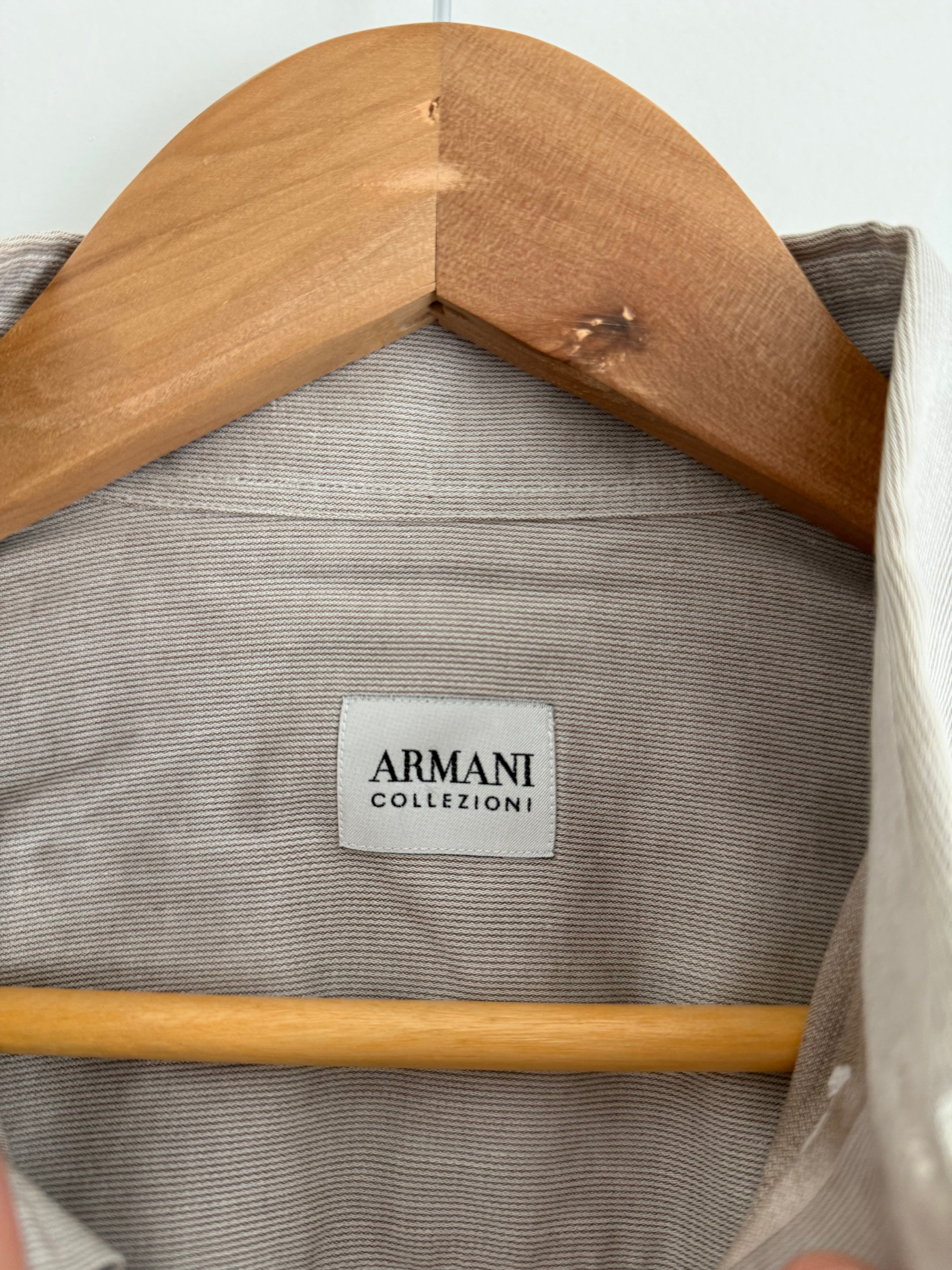Armani 1990s Taupe Beige Cotton Shirt - Size M