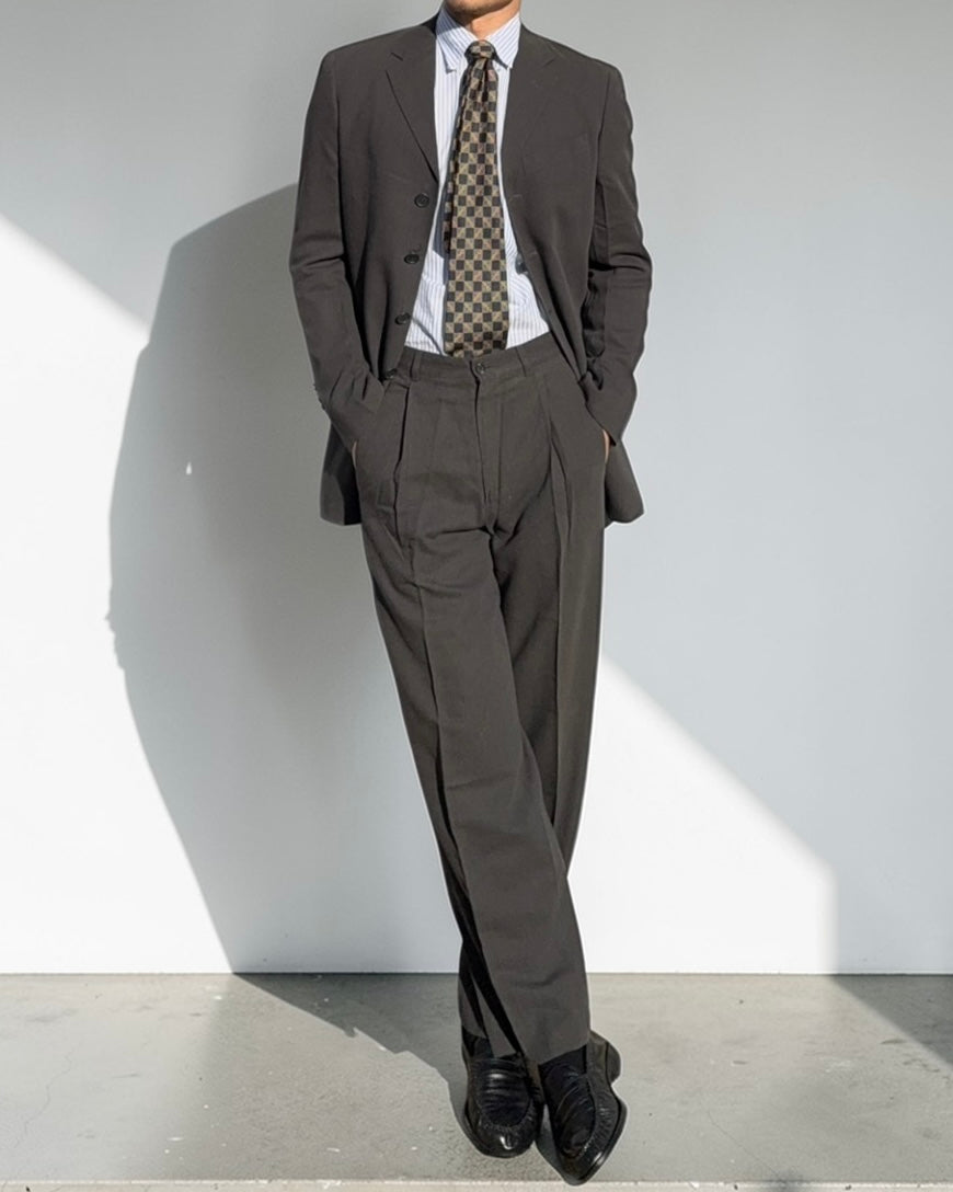 Giorgio Armani 1980s 4B Pleated Cotton Blend Grey Suit - Size S Jacket / 30" Waist