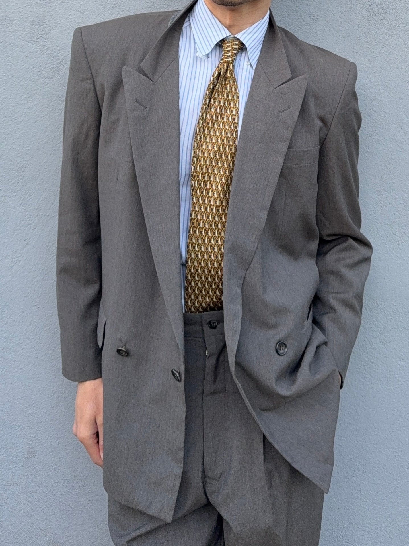 Comme Des Garcons Homme 1989 Double Breasted Pleated Wool Grey Suit - Size S Jacket / 28" Waist