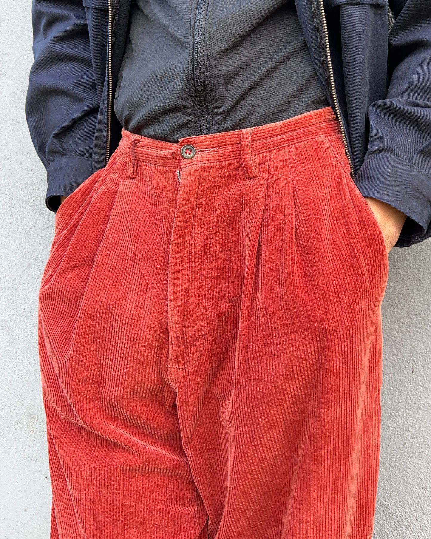 C.P. Company 1980s 'Navy Arctic' Rust Orange Pleated Cord Pants - Size 31