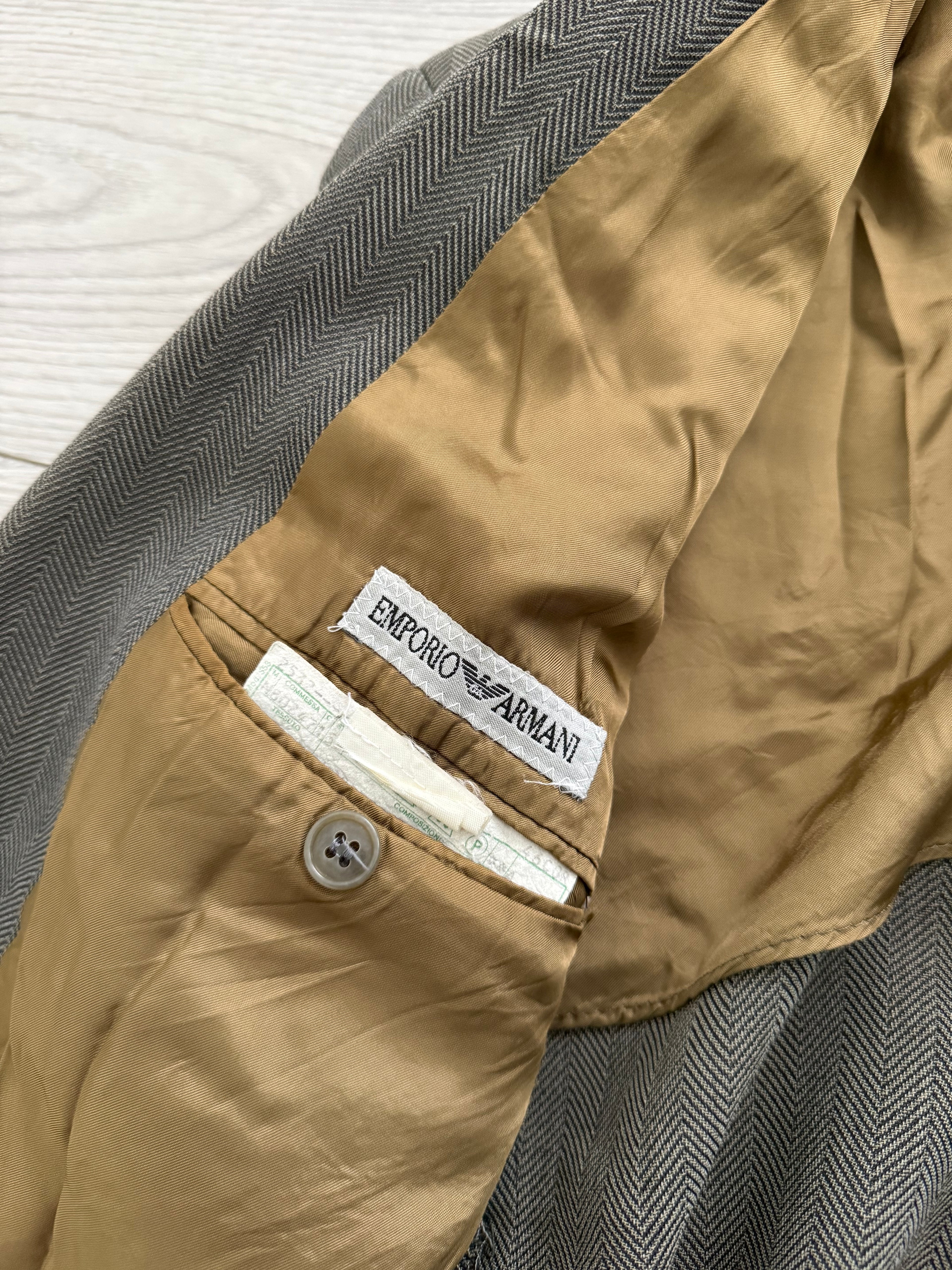 Emporio Armani 1990s Double Breasted Peaked Lapel Textured Jacket - Size S